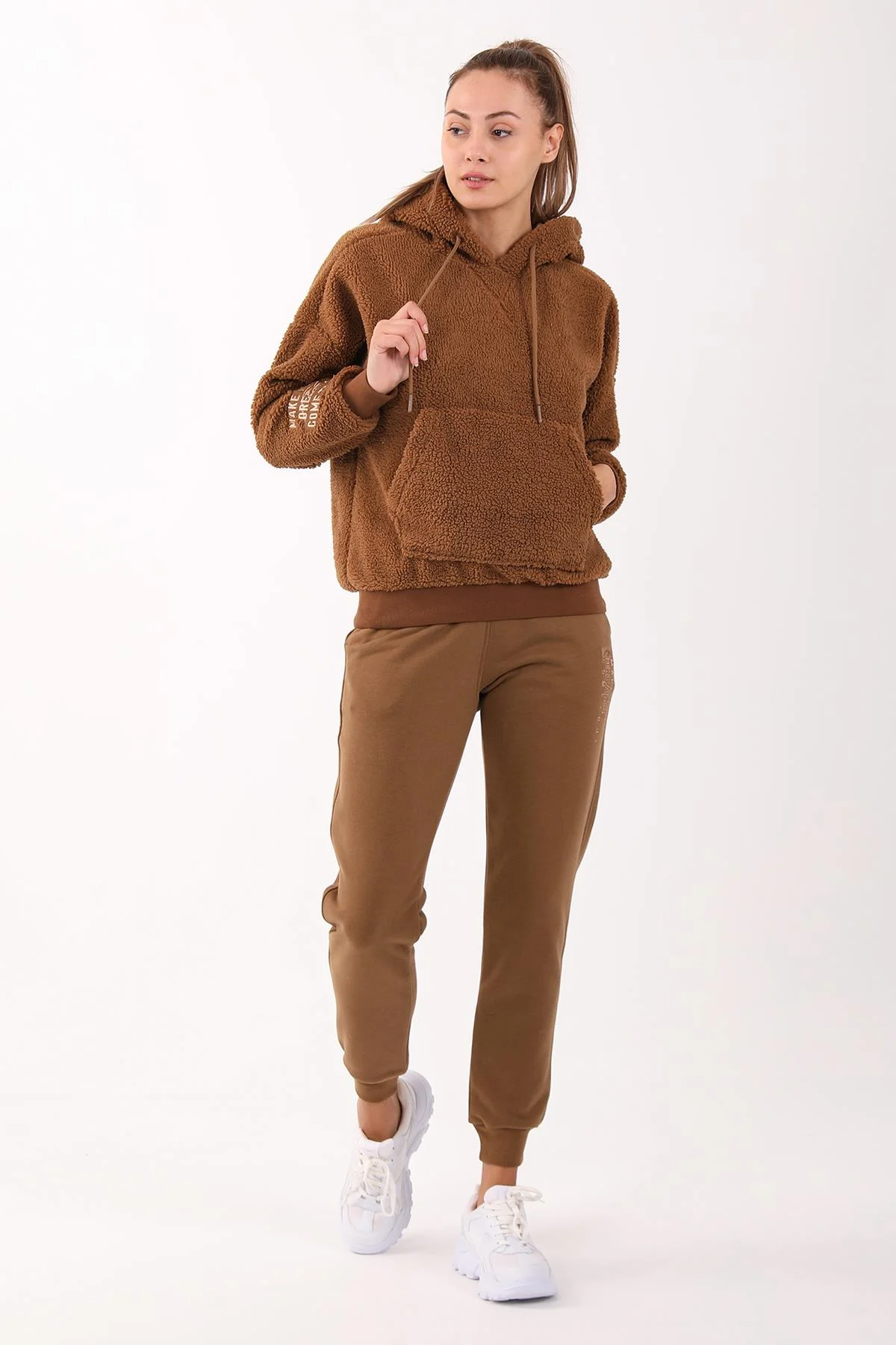 Maraton Comfort Kadın Kapüşonlu Taba Sweatshirt - 6