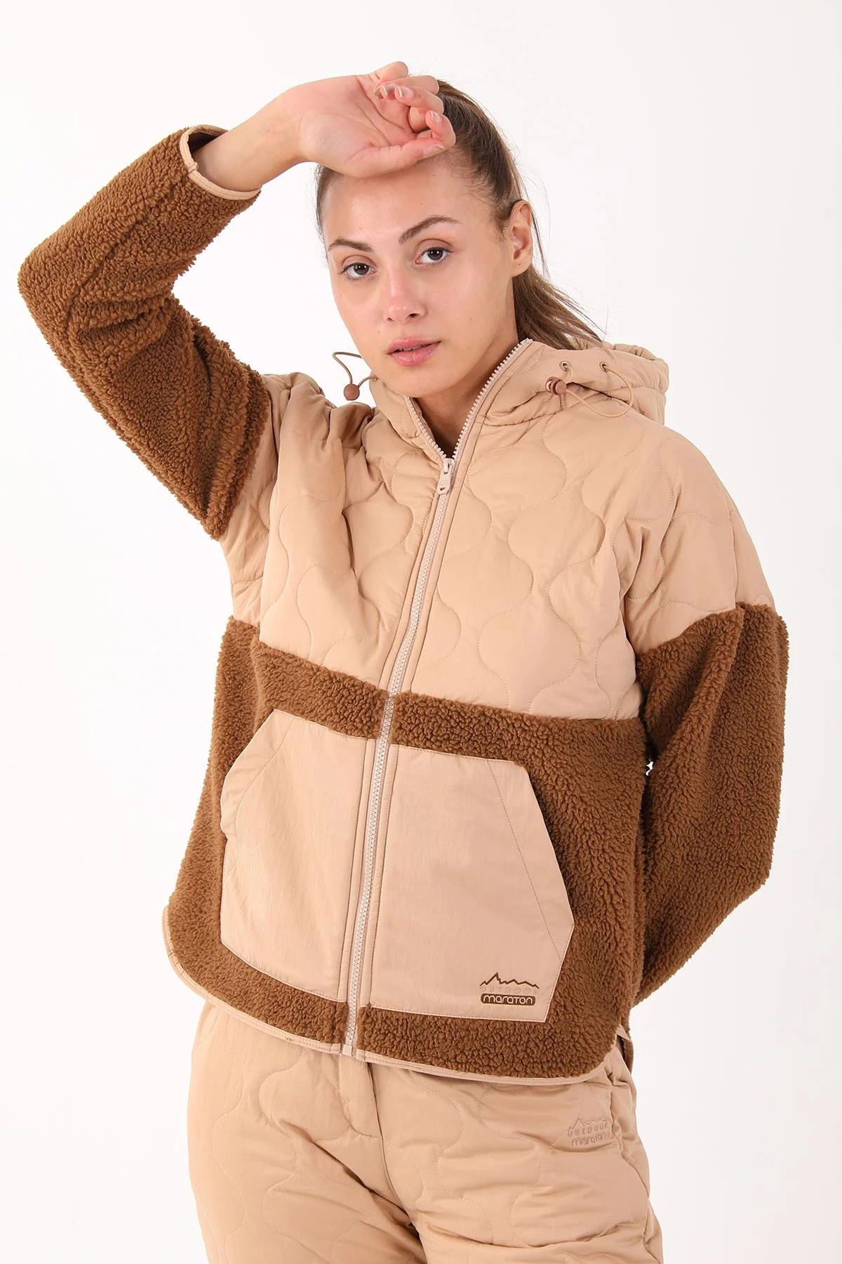 Maraton Comfort Kadın Kapüşonlu Taba Tracktop