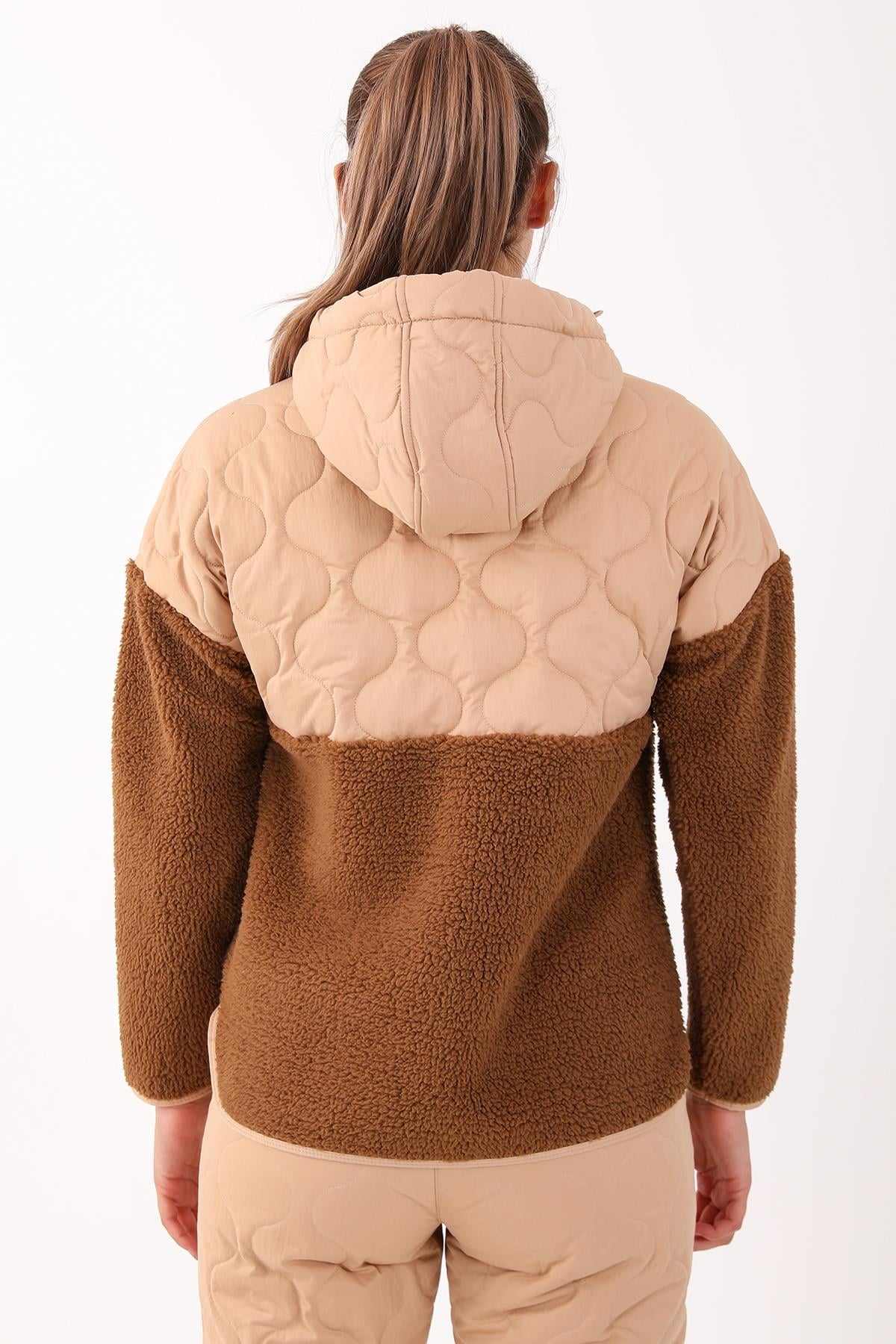 Maraton Comfort Kadın Kapüşonlu Taba Tracktop - 3