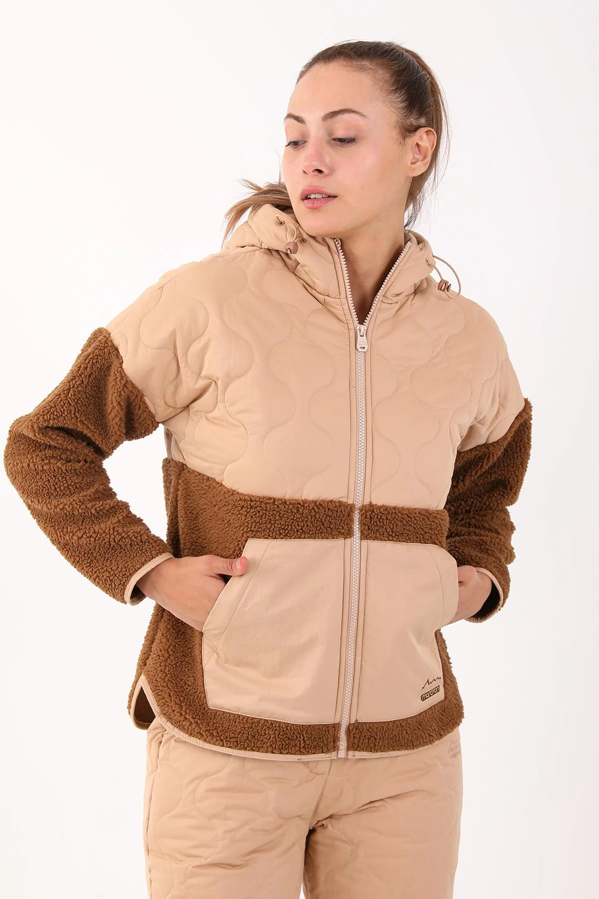 Maraton Comfort Kadın Kapüşonlu Taba Tracktop - 5