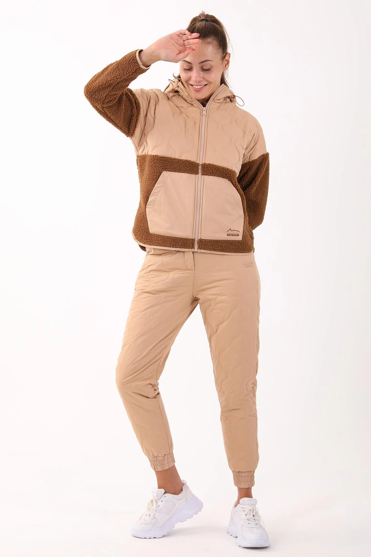 Maraton Comfort Kadın Kapüşonlu Taba Tracktop - 6