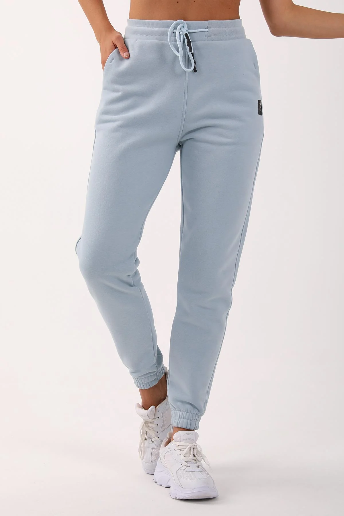 Maraton Comfort Kadın Lastik Paça Sisli Mavi Pantolon