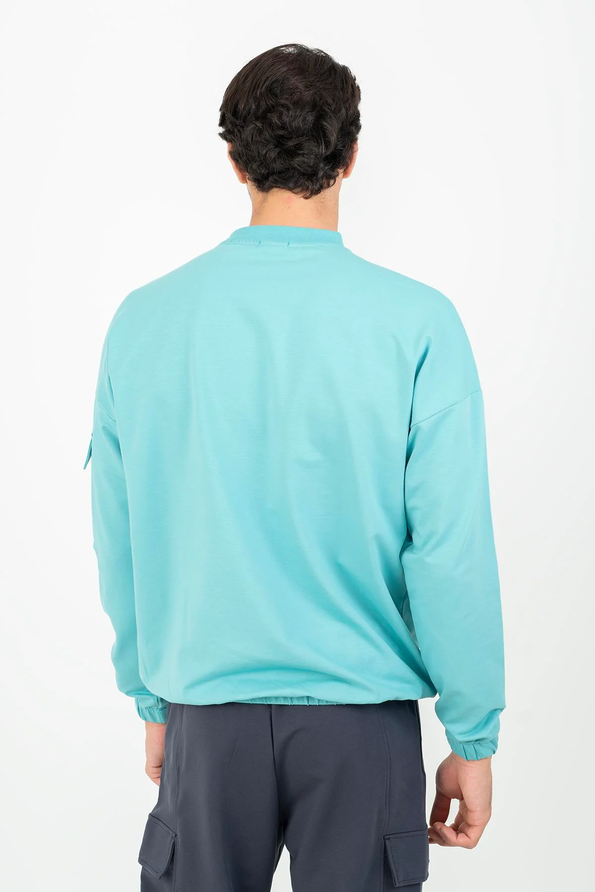 Maraton Oversize Erkek Bisiklet Yaka Turkuaz Sweatshirt - 3