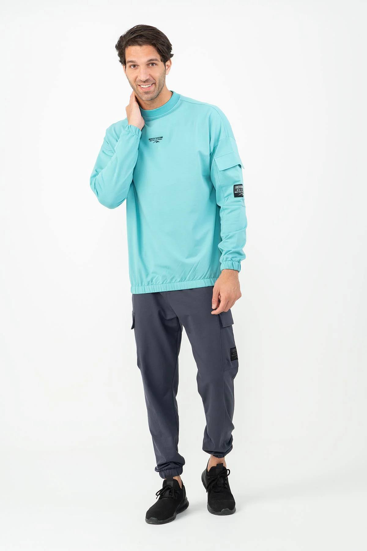 Maraton Oversize Erkek Bisiklet Yaka Turkuaz Sweatshirt - 6