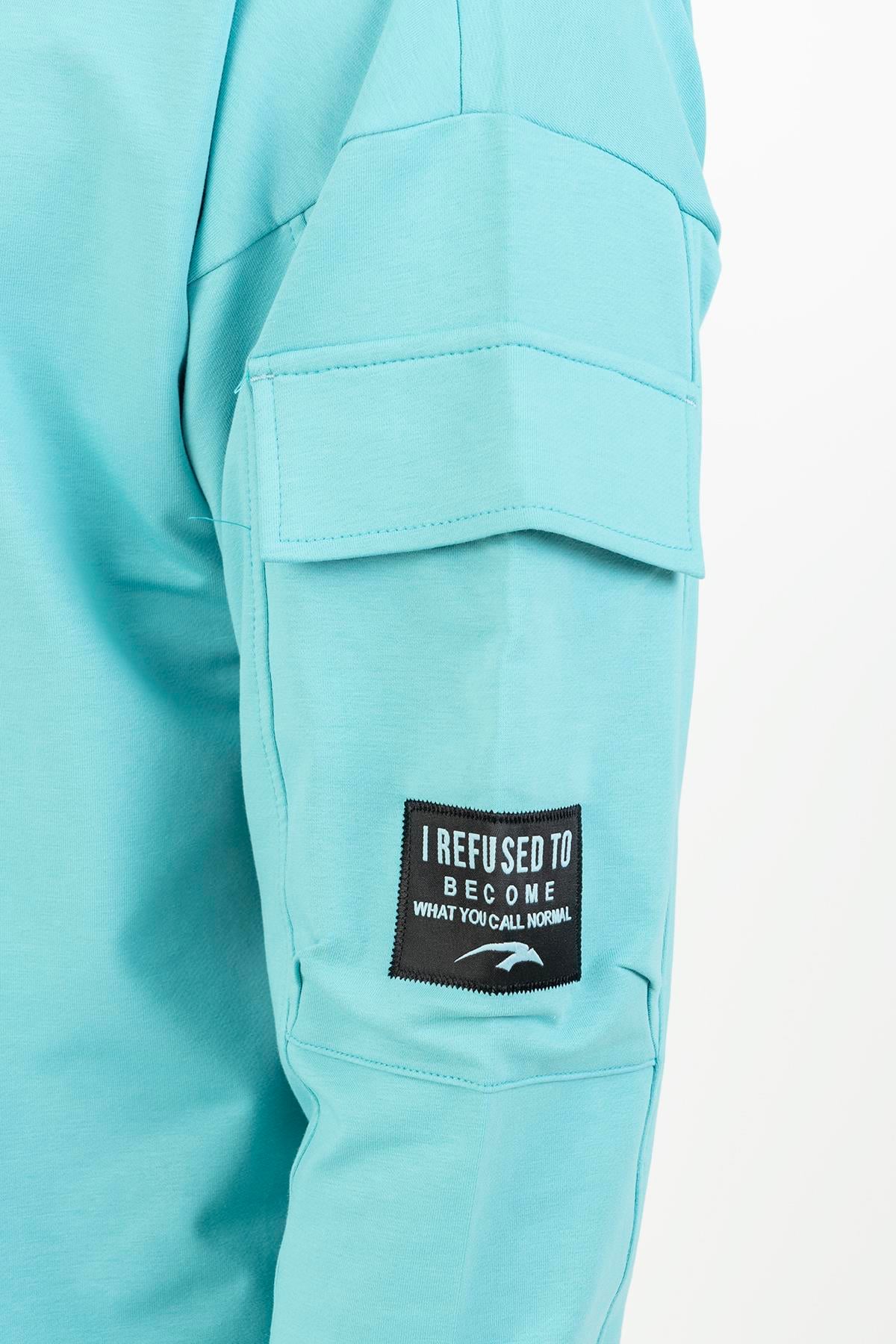 Maraton Oversize Erkek Bisiklet Yaka Turkuaz Sweatshirt - 8