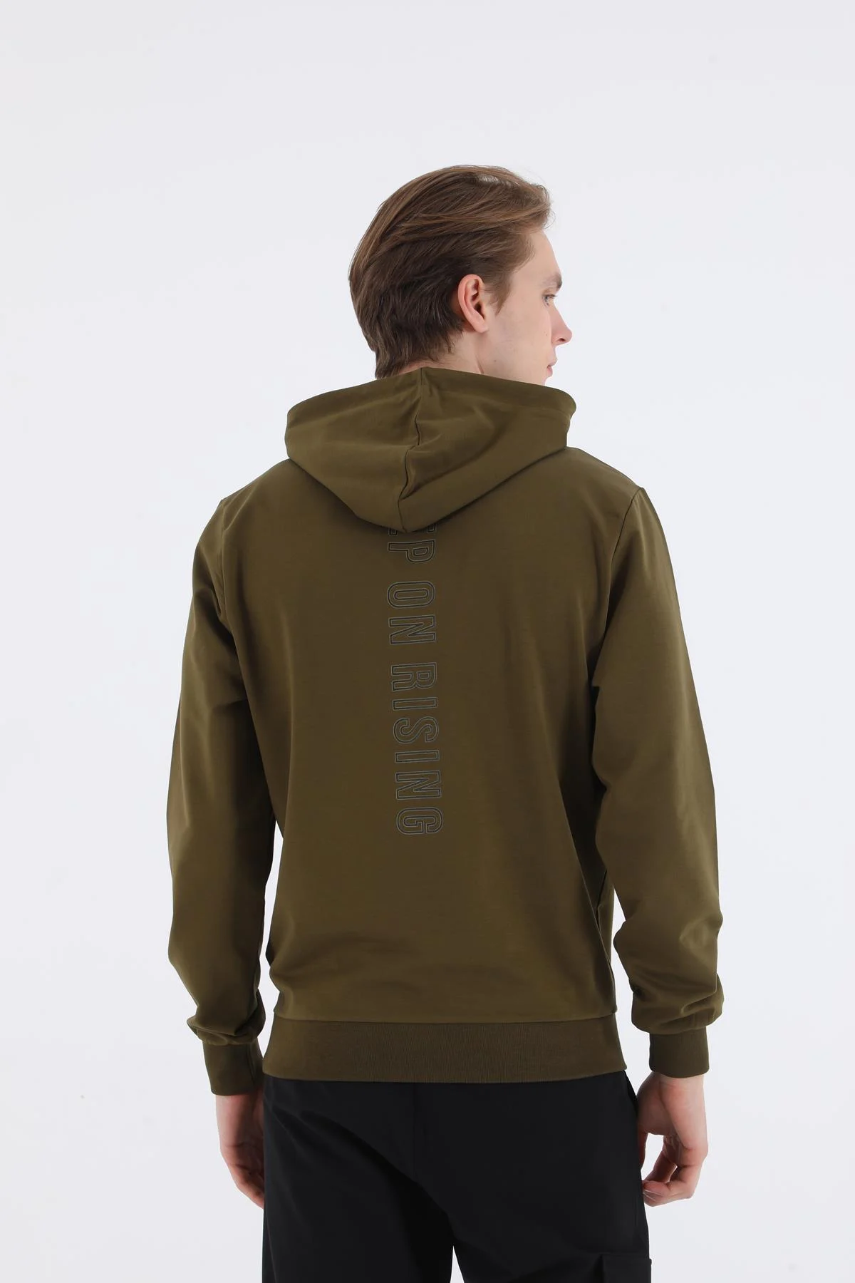 Maraton Oversize Erkek Kapüşonlu Zeytin Sweatshirt - 3