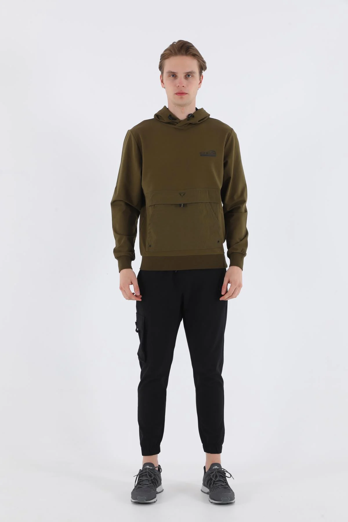 Maraton Oversize Erkek Kapüşonlu Zeytin Sweatshirt - 6