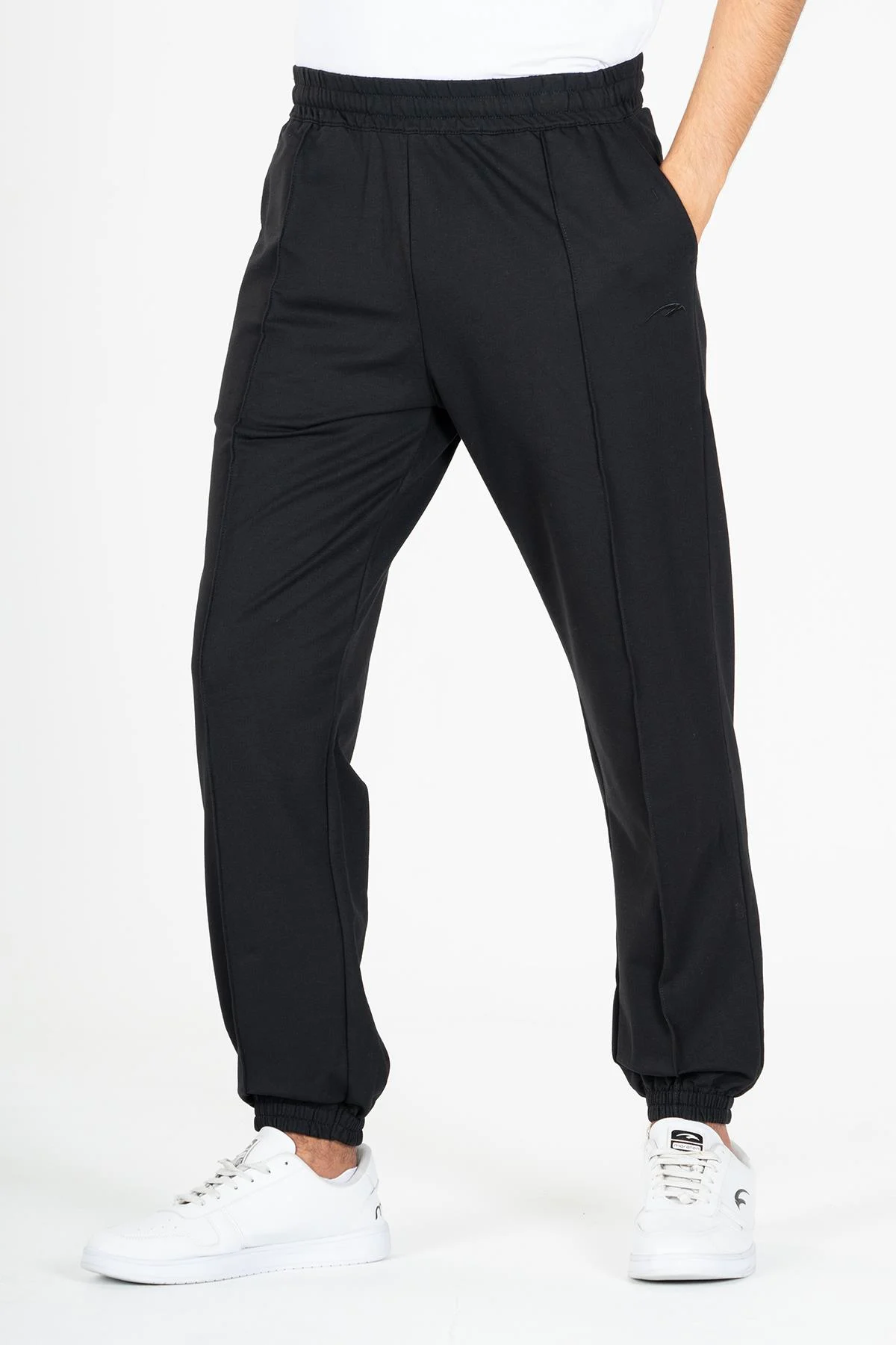 Maraton Oversize Erkek Lastik Paça Siyah Eşofman Altı - 4