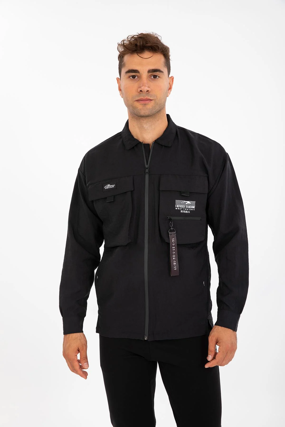Maraton Oversize Erkek Polo Yaka Siyah Ceket