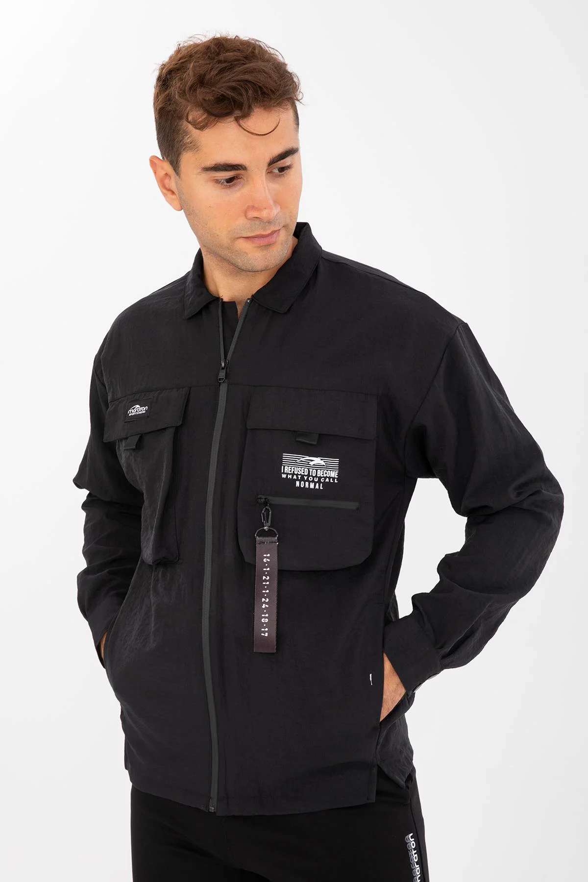 Maraton Oversize Erkek Polo Yaka Siyah Ceket - 3