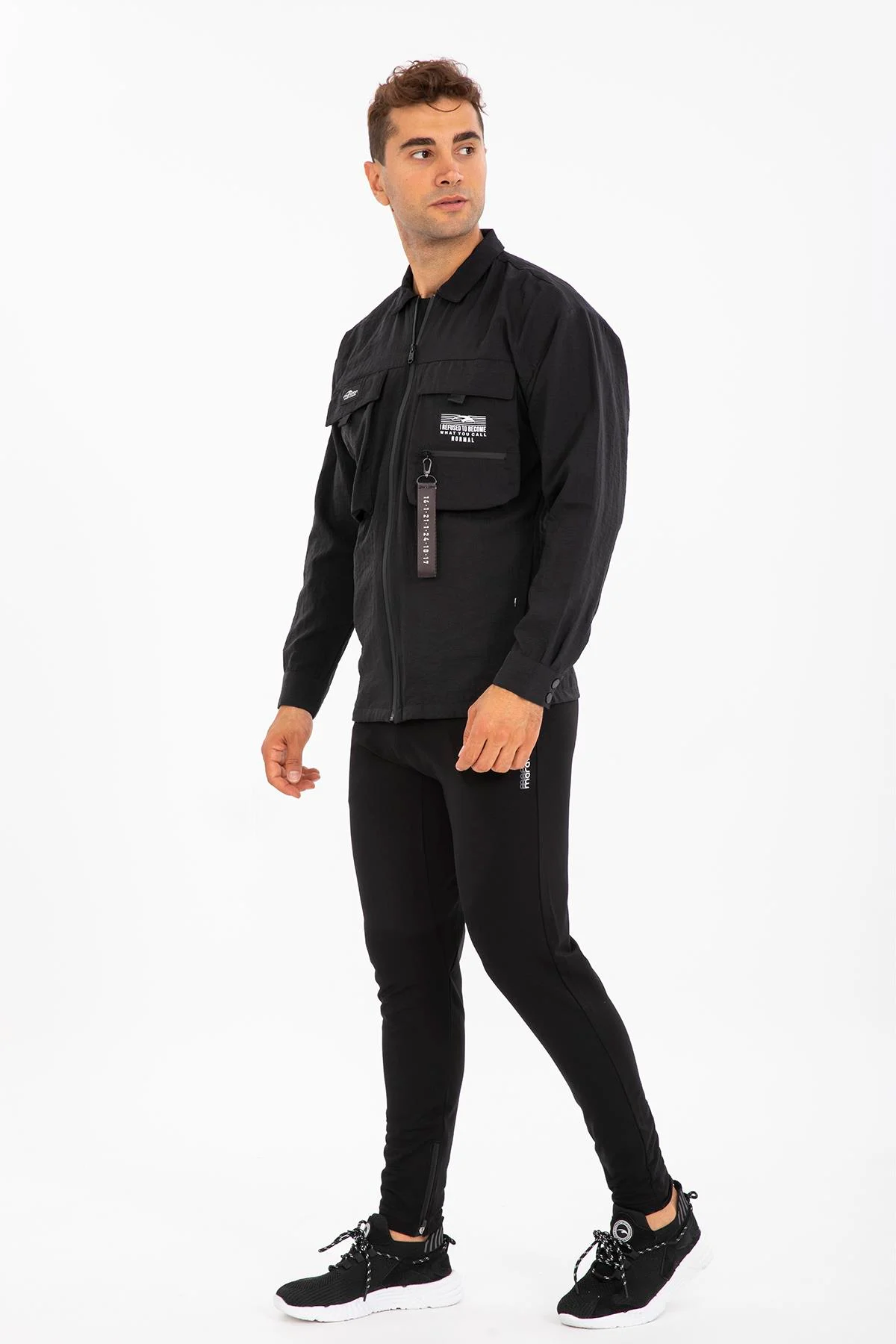 Maraton Oversize Erkek Polo Yaka Siyah Ceket - 4