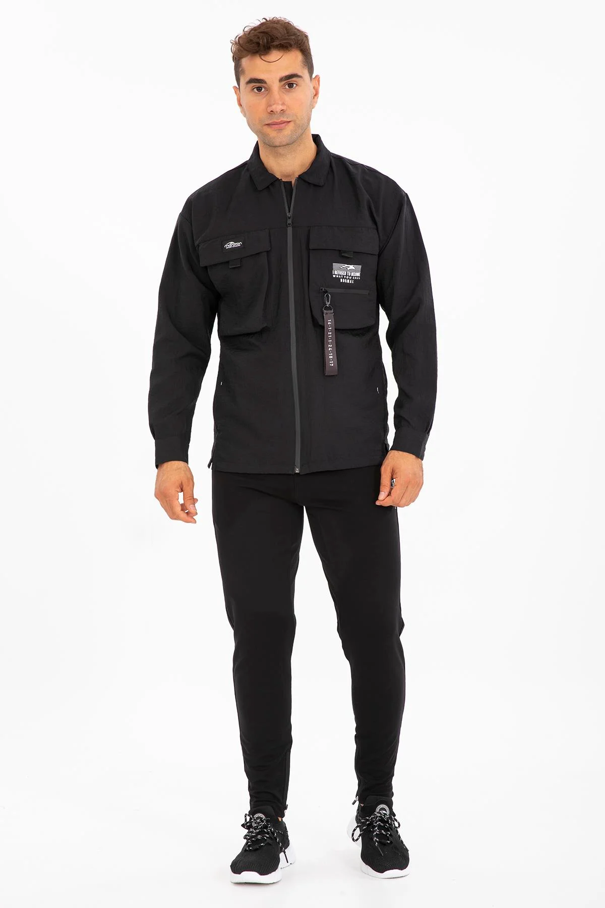 Maraton Oversize Erkek Polo Yaka Siyah Ceket - 5
