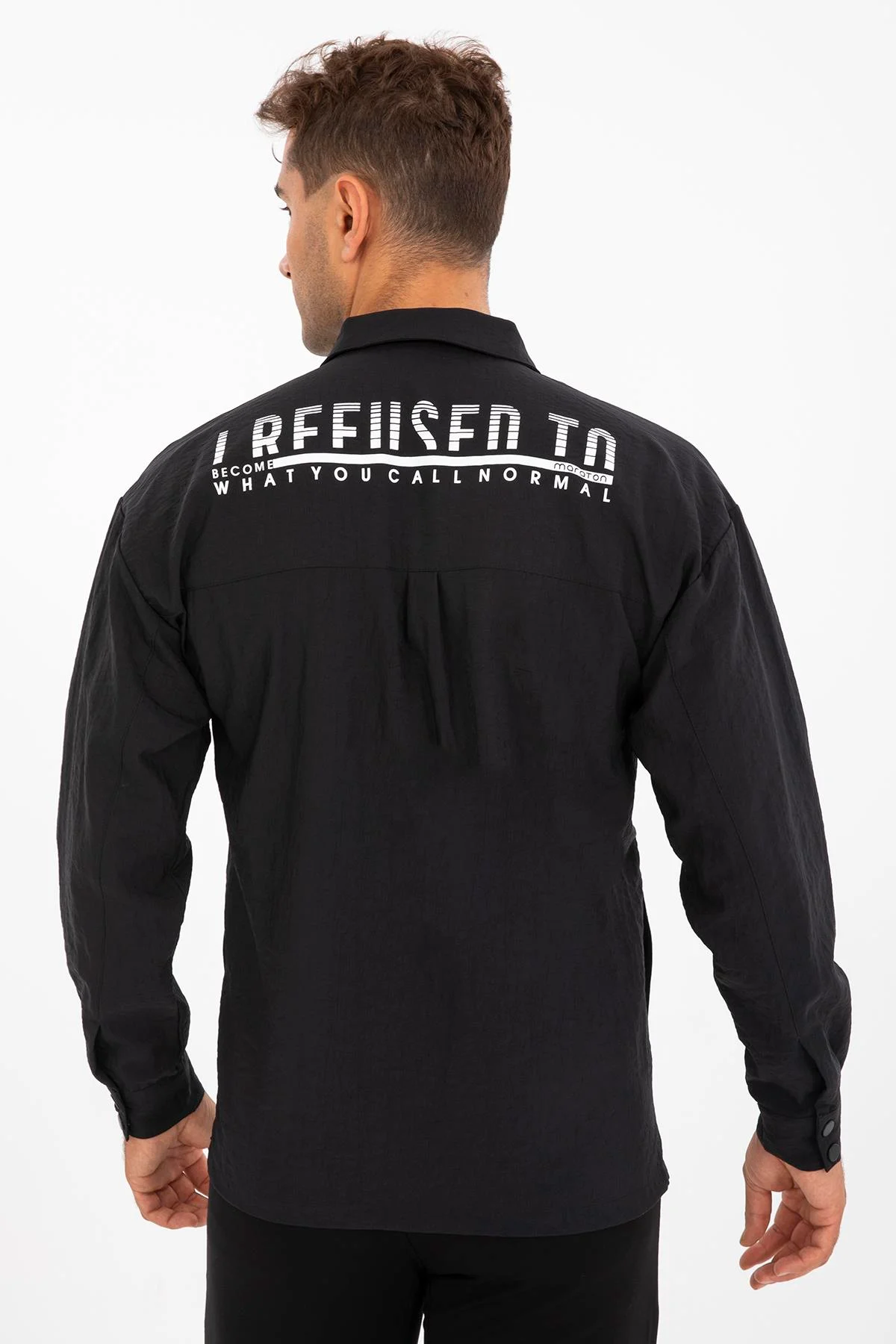 Maraton Oversize Erkek Polo Yaka Siyah Ceket - 6
