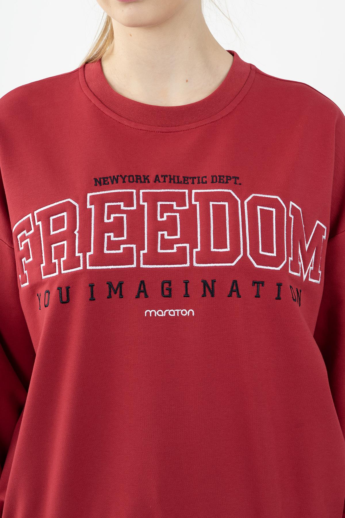 Maraton Oversize Kadın Bisiklet Yaka Kırmızı Sweatshirt - 7