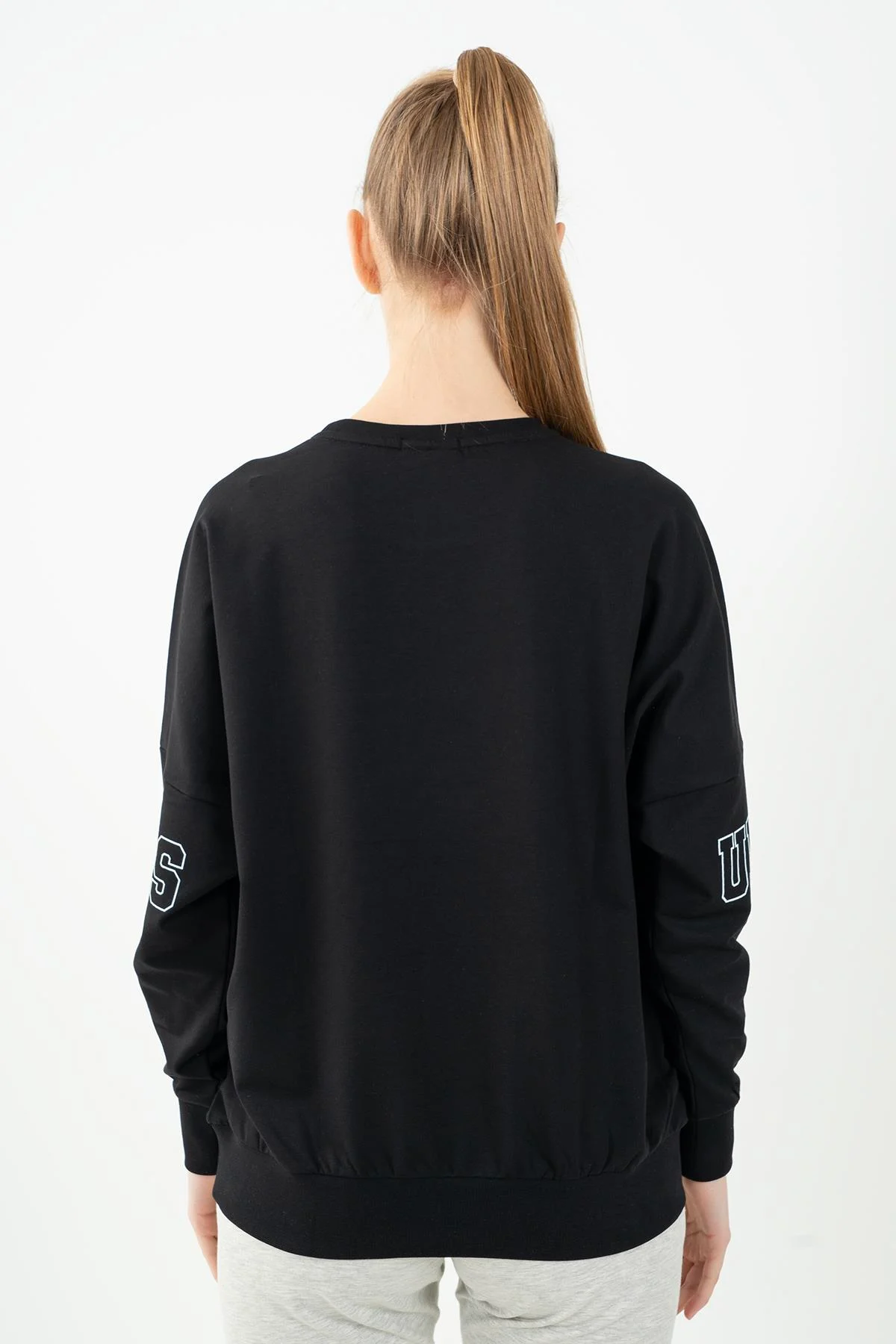 Maraton Oversize Kadın Bisiklet Yaka Siyah- Sweatshirt - 3