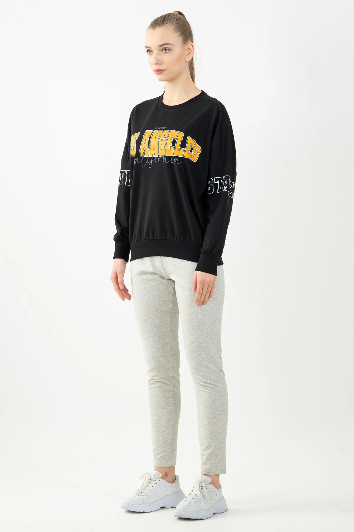 Maraton Oversize Kadın Bisiklet Yaka Siyah- Sweatshirt - 6