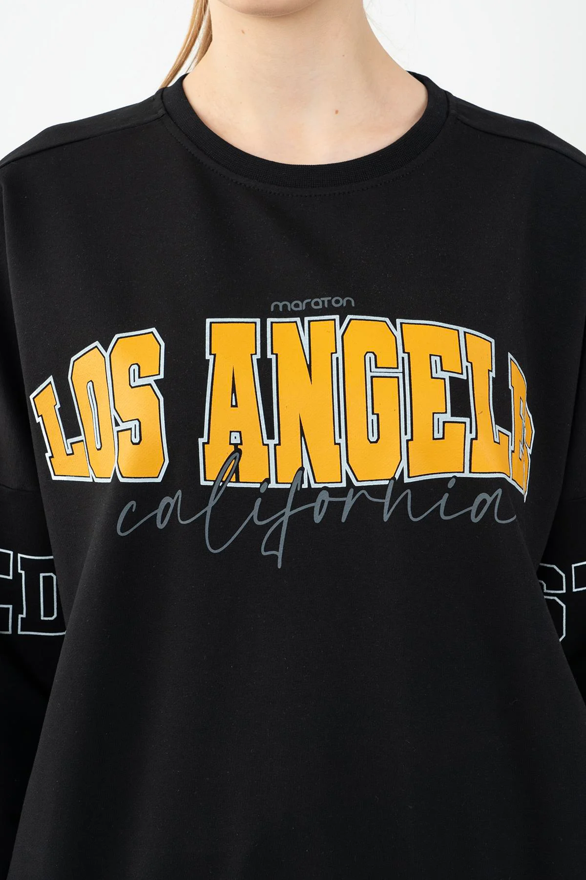 Maraton Oversize Kadın Bisiklet Yaka Siyah- Sweatshirt - 7