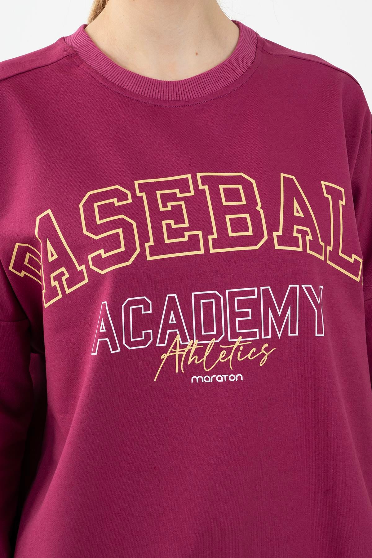 Maraton Oversize Kadın Bisiklet Yaka Vişne Sweatshirt - 7