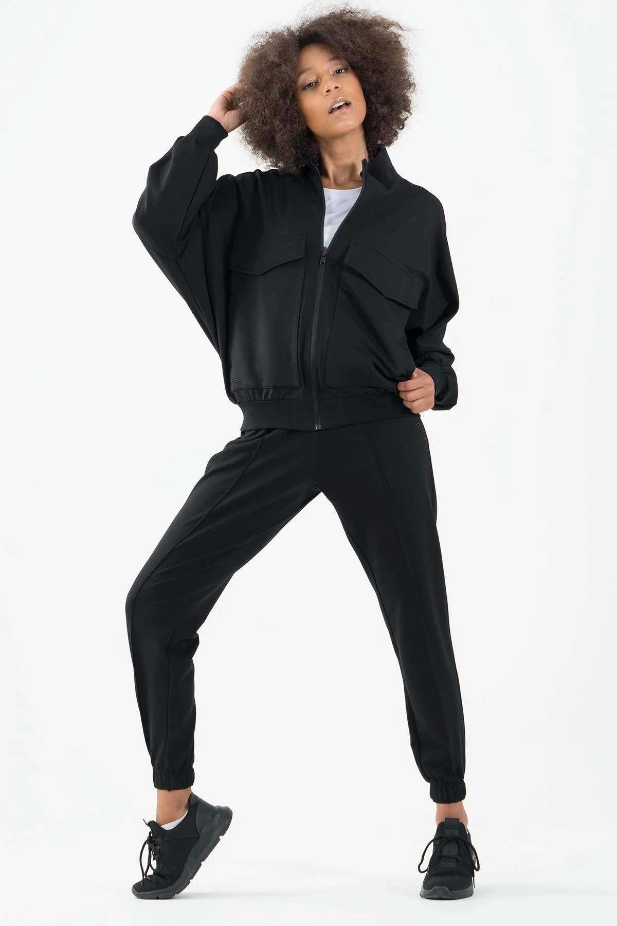 Maraton Oversize Kadın Dik Yaka Siyah- Tracktop - 6