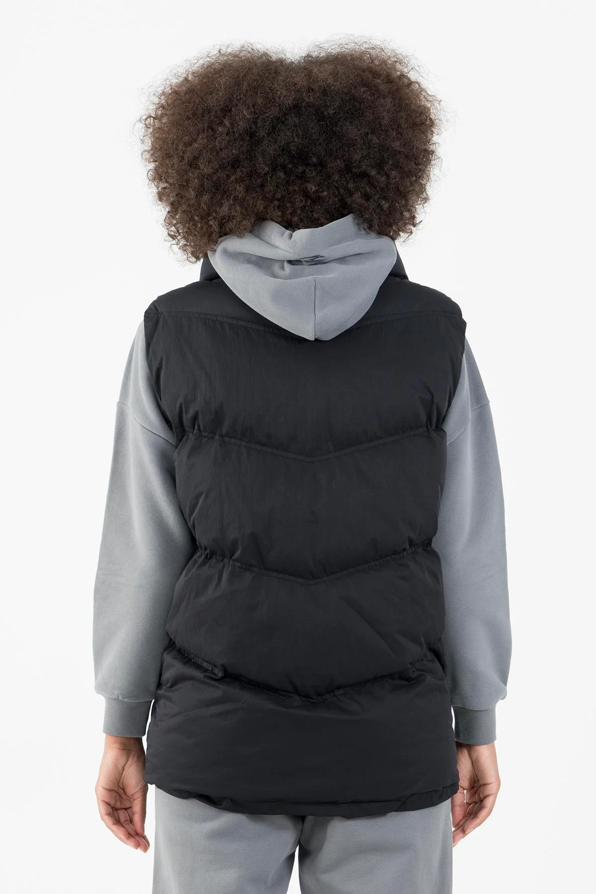 Maraton Oversize Kadın Dik Yaka Siyah Yelek - 3