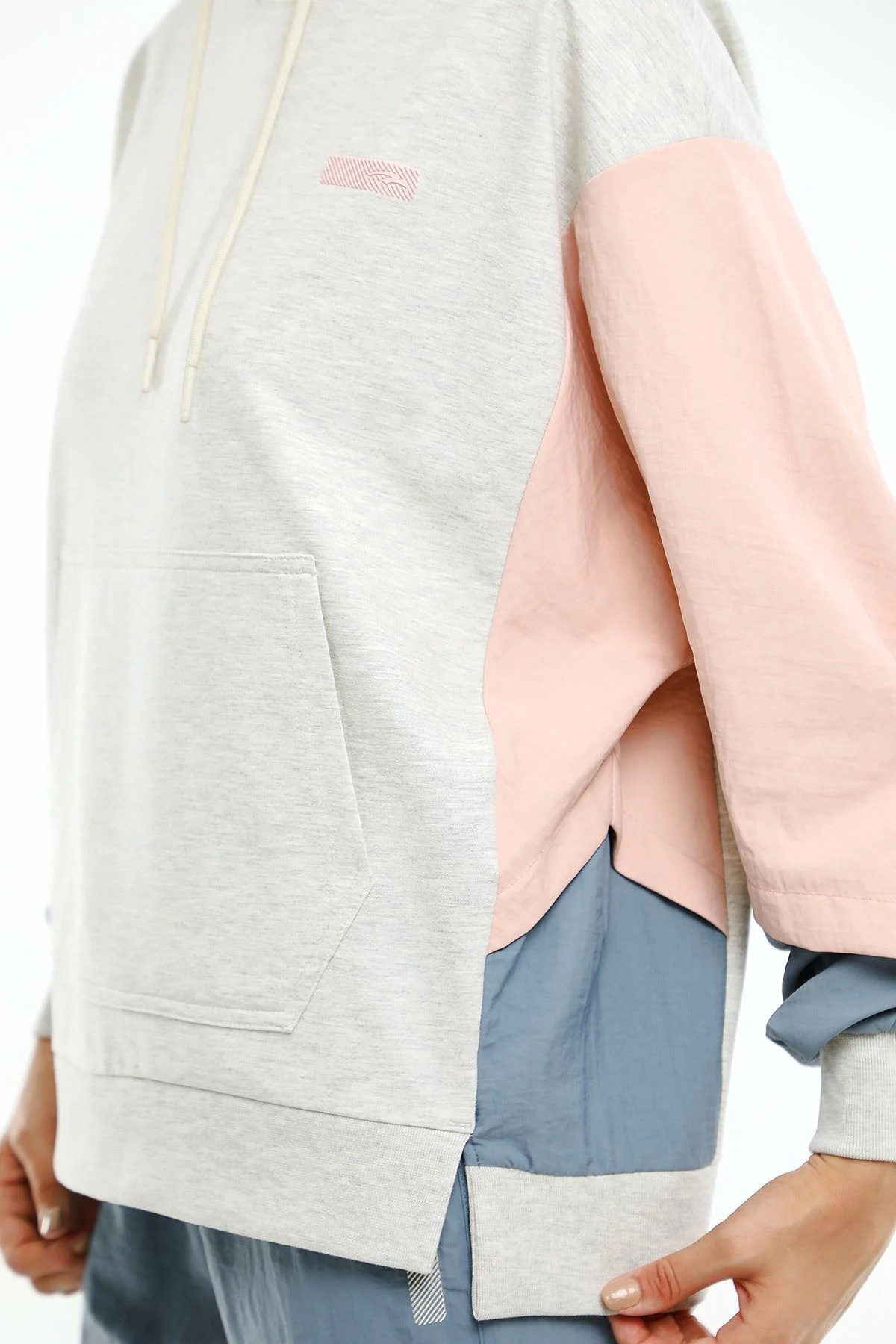 Maraton Oversize Kadın Kapüşonlu Ekru Melanj Sweatshirt - 7