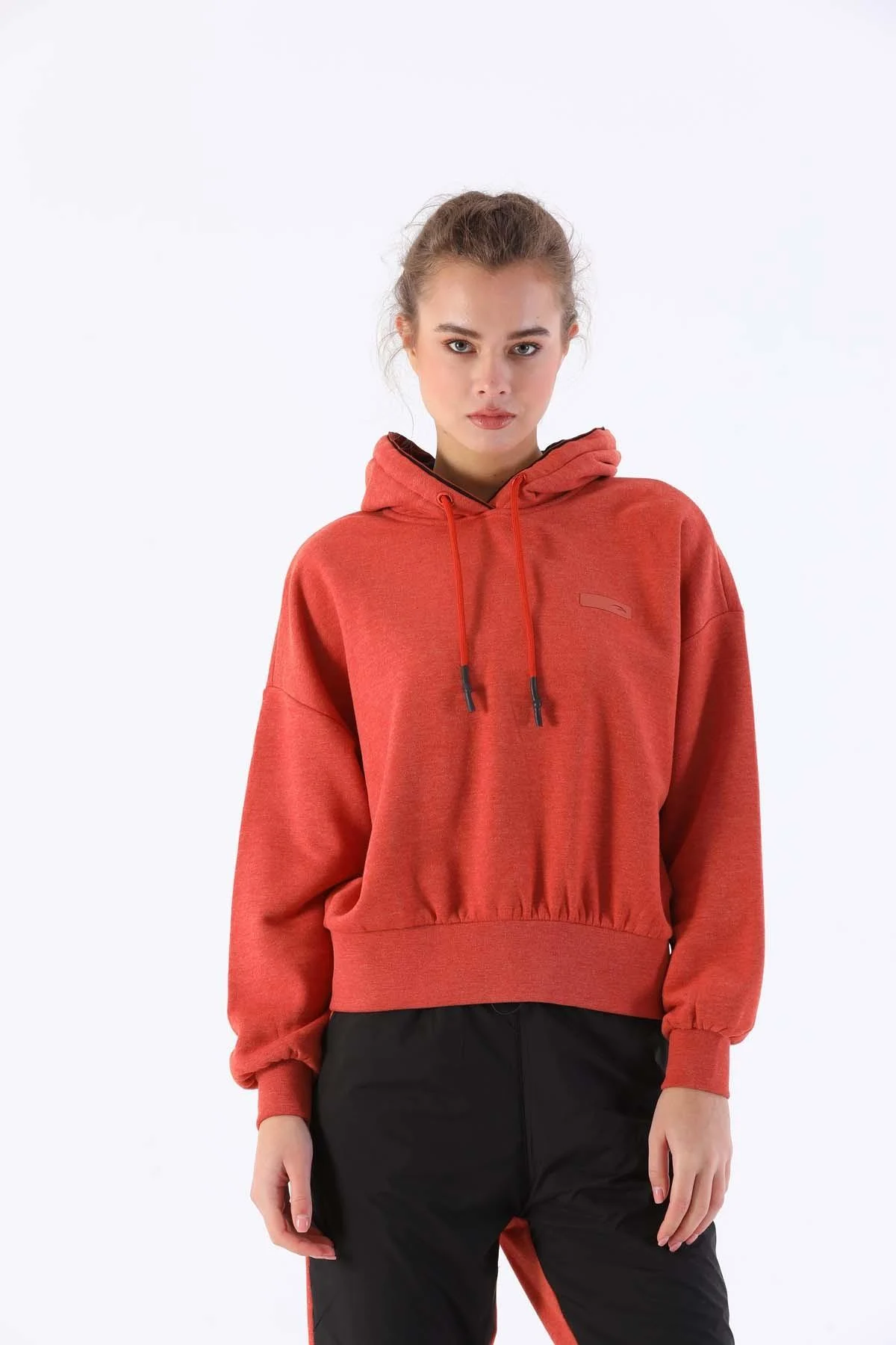 Maraton Oversize Kadın Kapüşonlu Kiremit Sweatshirt