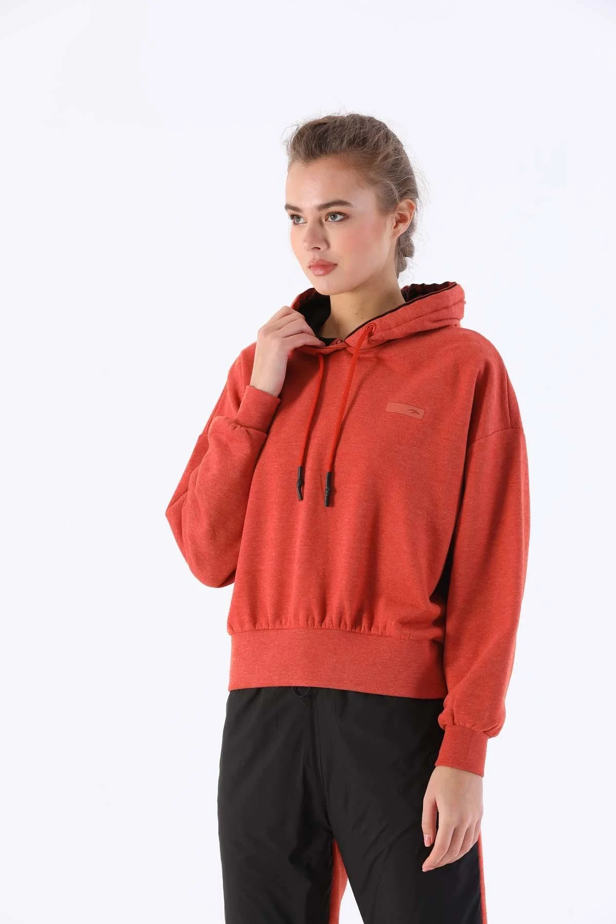 Maraton Oversize Kadın Kapüşonlu Kiremit Sweatshirt - 4