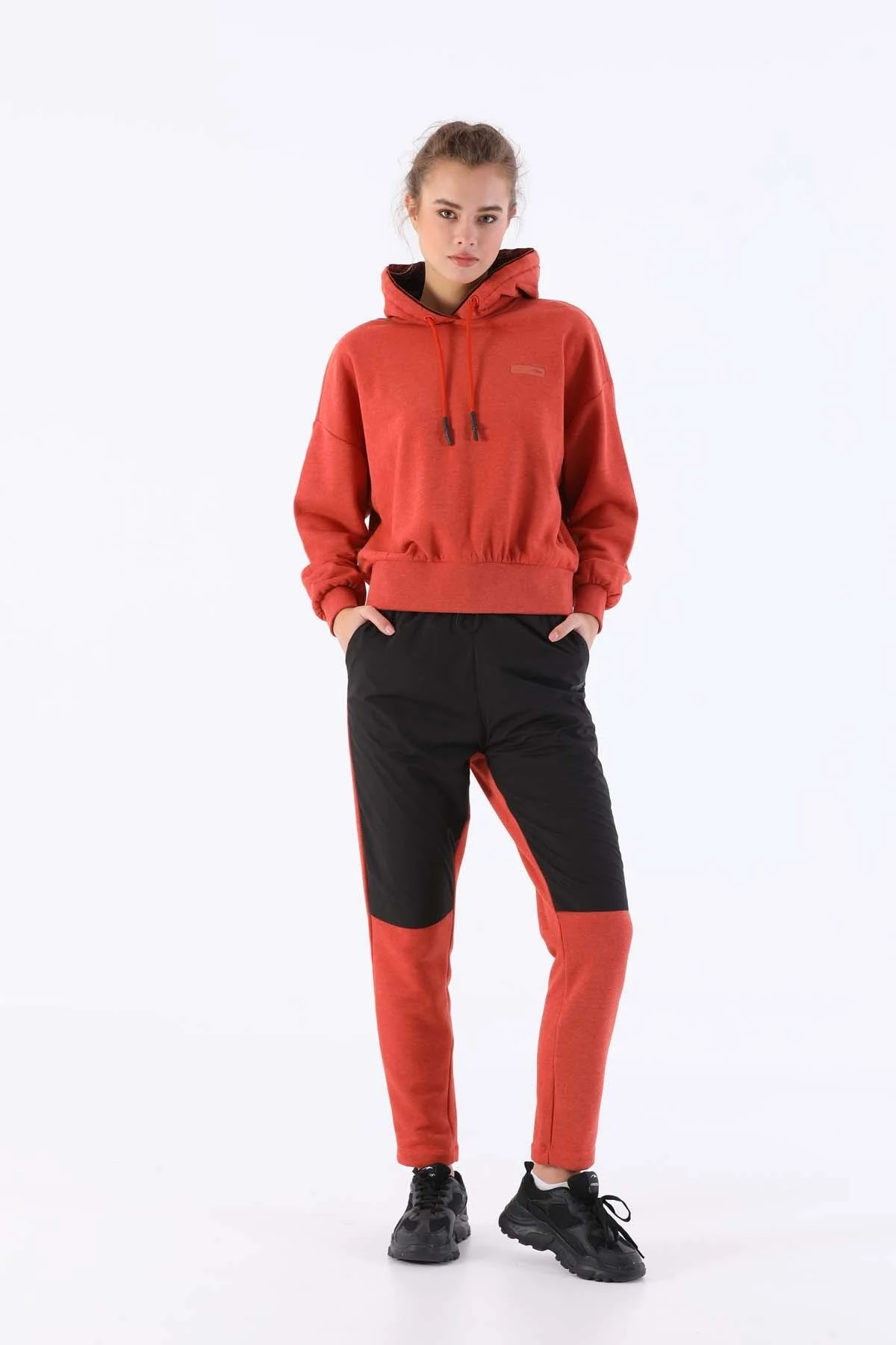 Maraton Oversize Kadın Kapüşonlu Kiremit Sweatshirt - 5