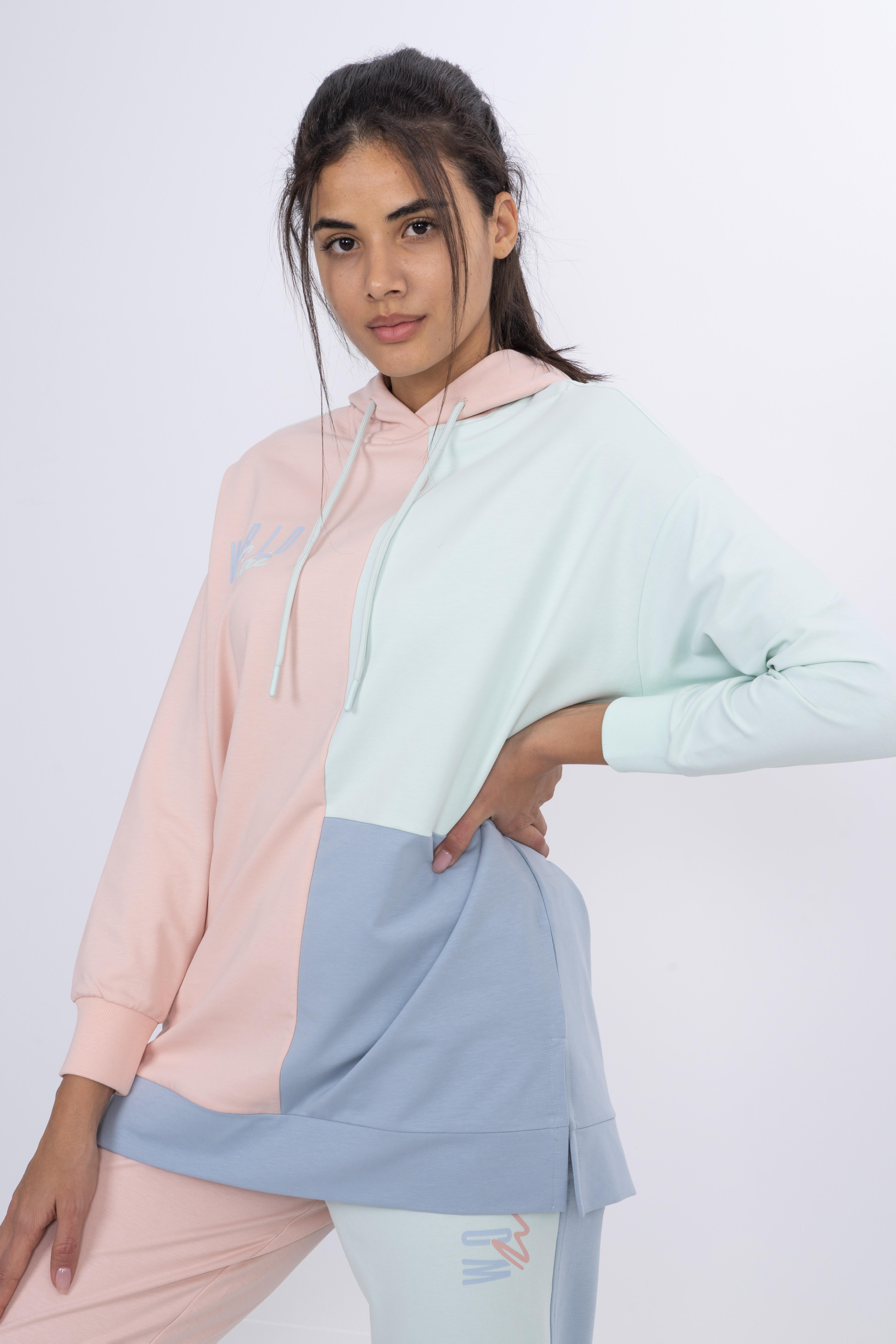 Maraton Oversize Kadın Kapüşonlu Pudra Sweatshirt