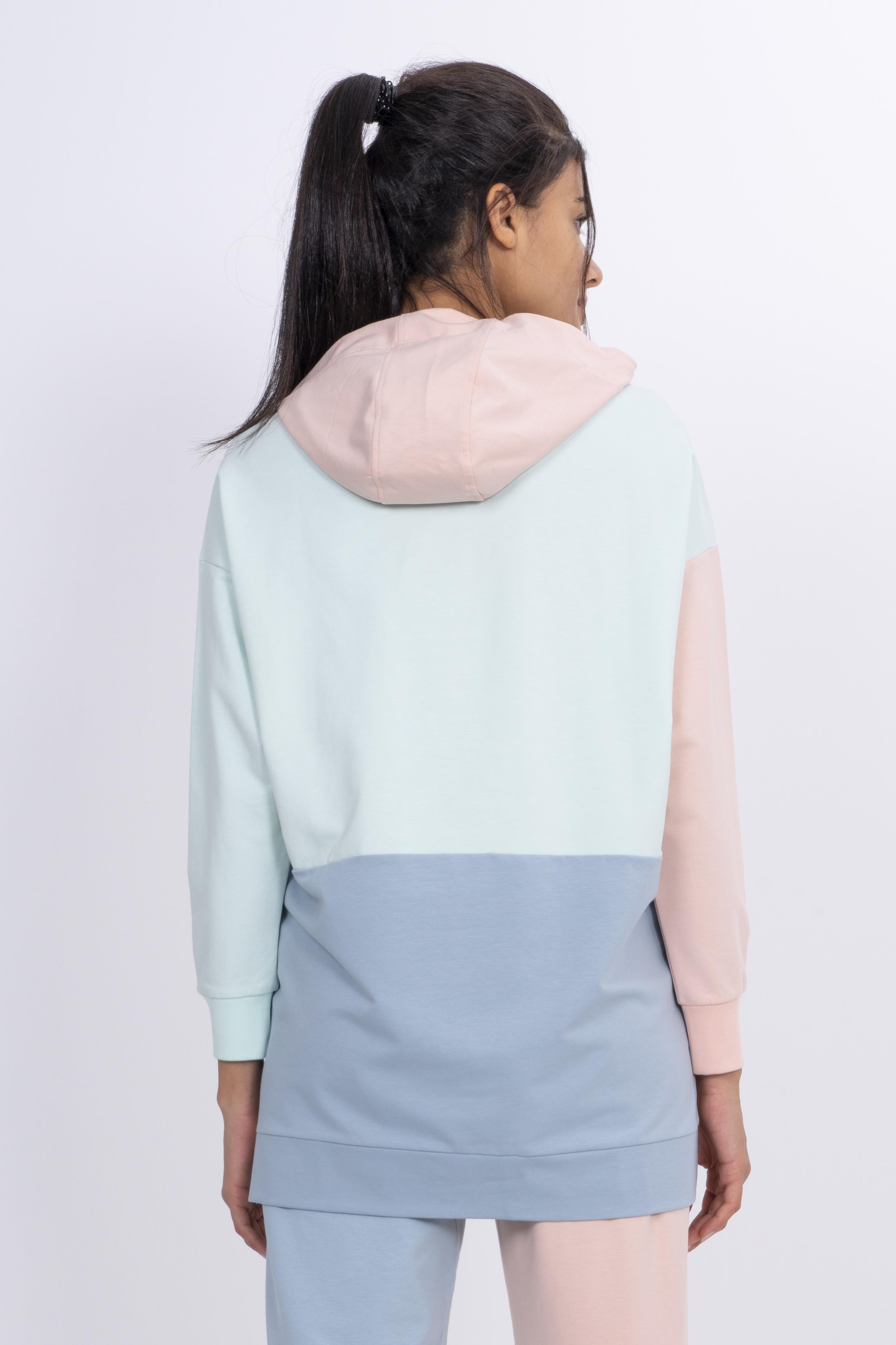 Maraton Oversize Kadın Kapüşonlu Pudra Sweatshirt - 3