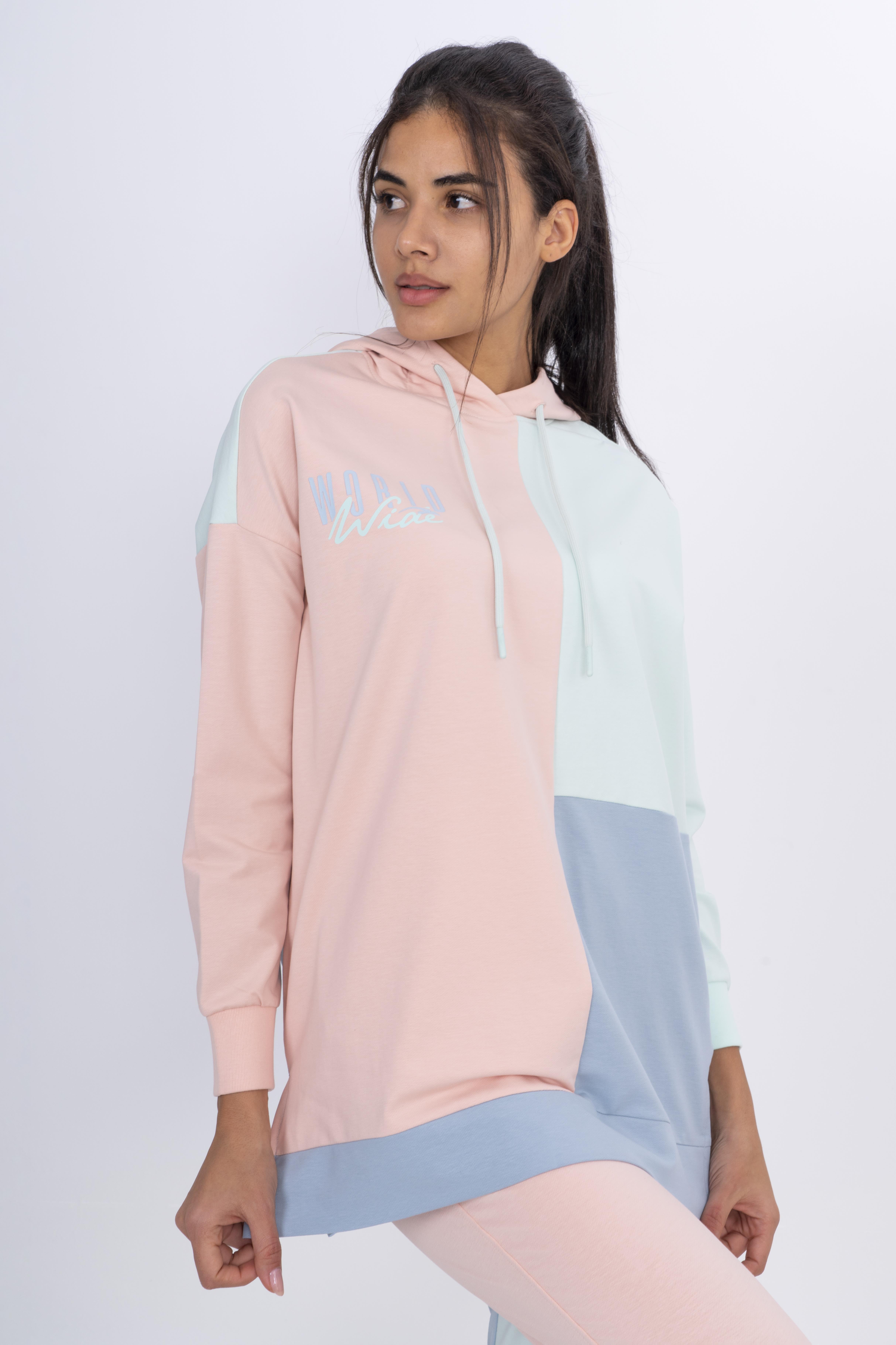 Maraton Oversize Kadın Kapüşonlu Pudra Sweatshirt - 4