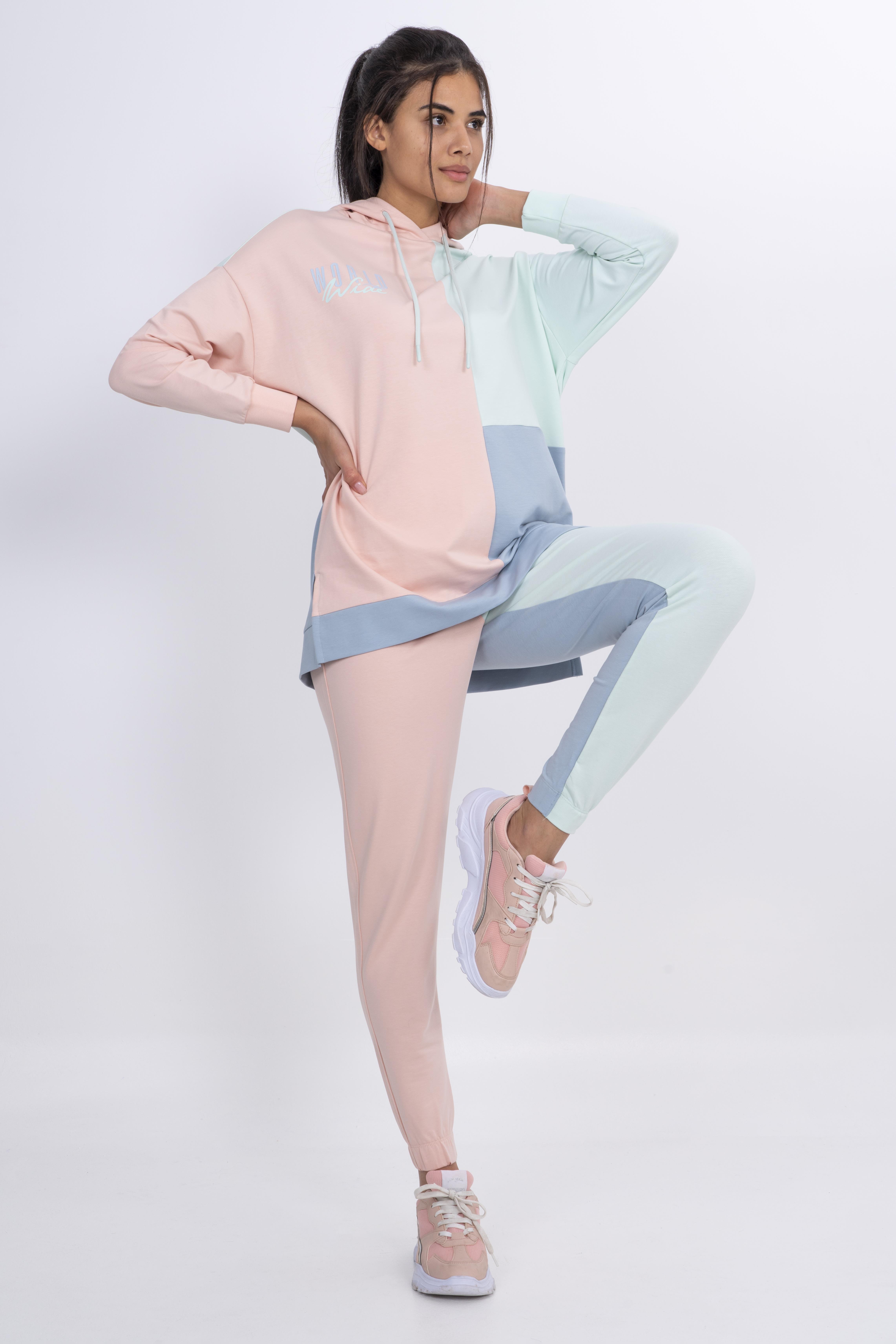 Maraton Oversize Kadın Kapüşonlu Pudra Sweatshirt - 5