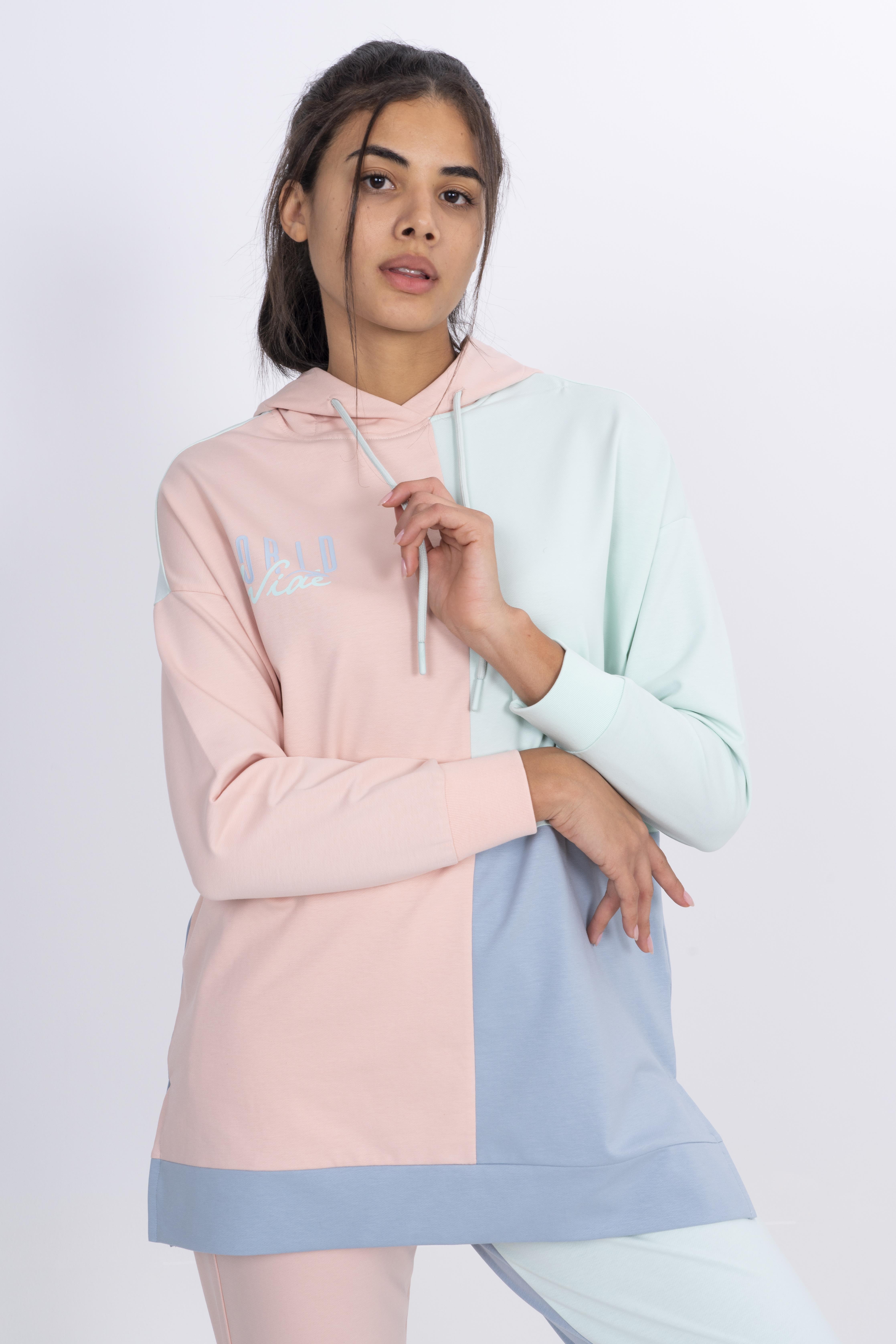 Maraton Oversize Kadın Kapüşonlu Pudra Sweatshirt - 6