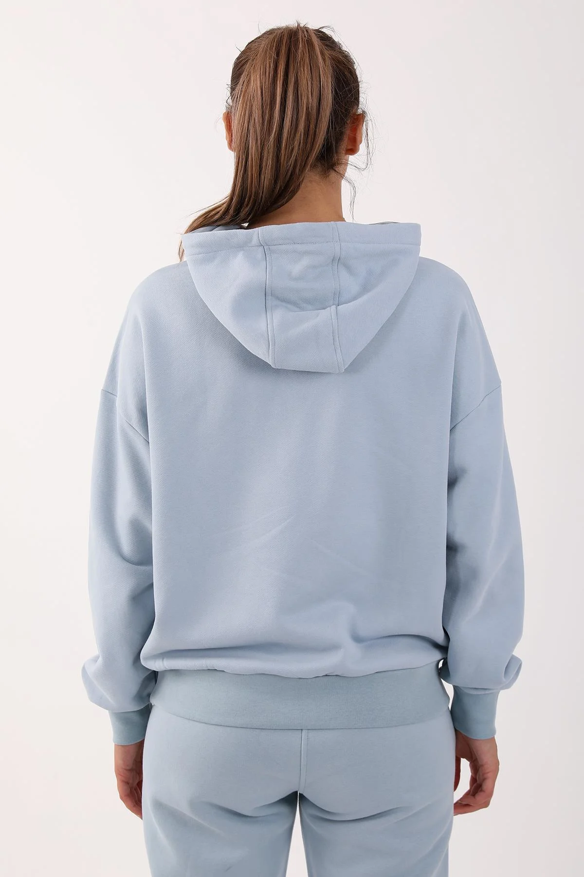 Maraton Oversize Kadın Kapüşonlu Sisli Mavi Sweatshirt - 3