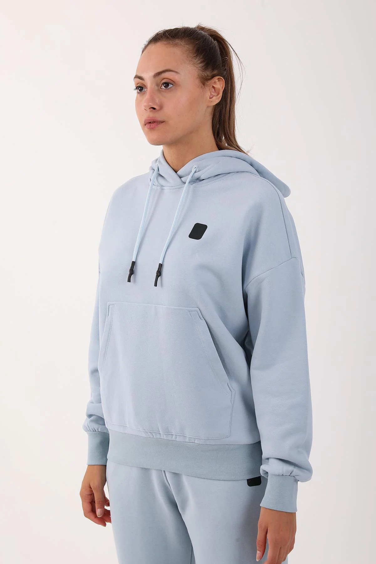 Maraton Oversize Kadın Kapüşonlu Sisli Mavi Sweatshirt - 4