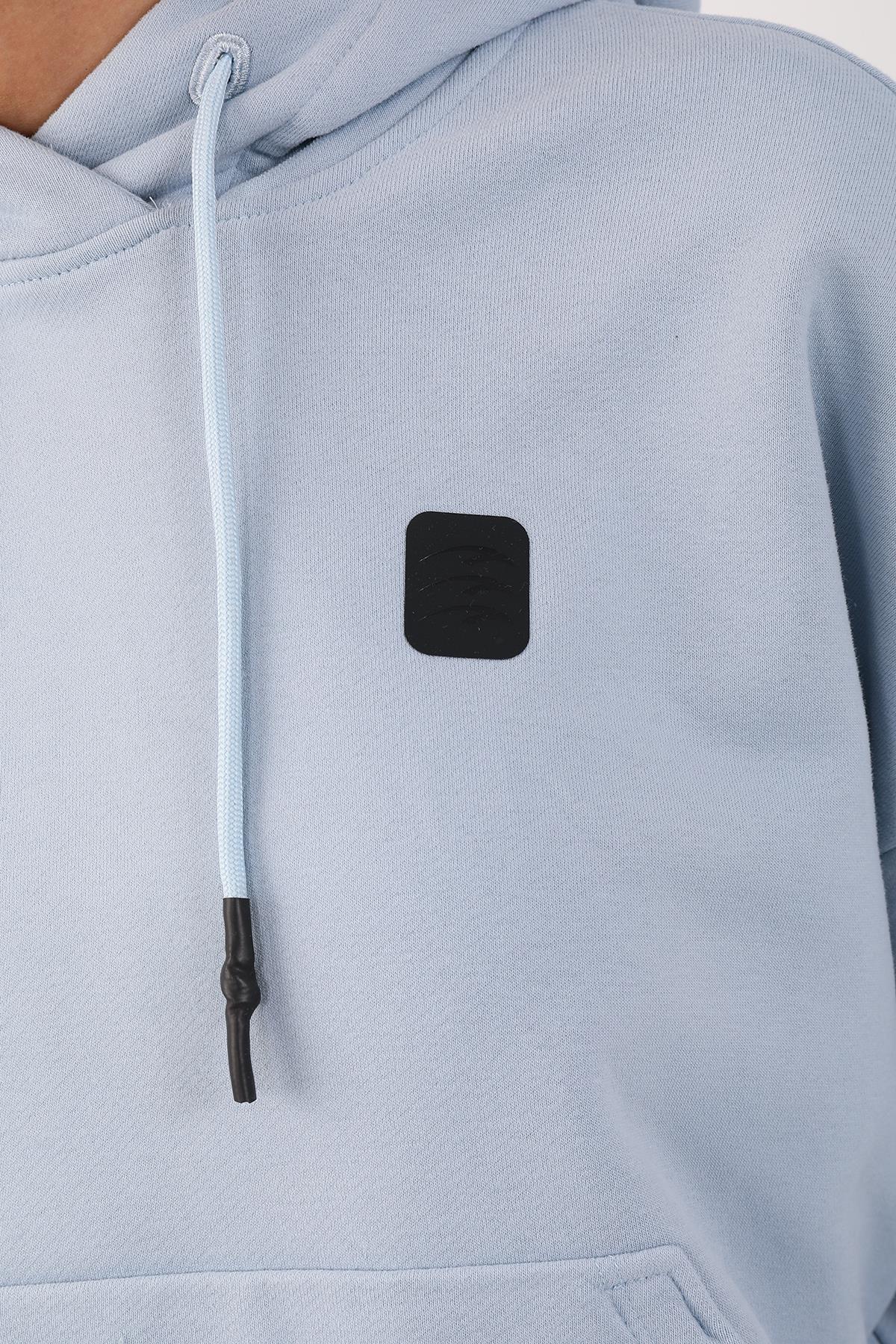 Maraton Oversize Kadın Kapüşonlu Sisli Mavi Sweatshirt - 7