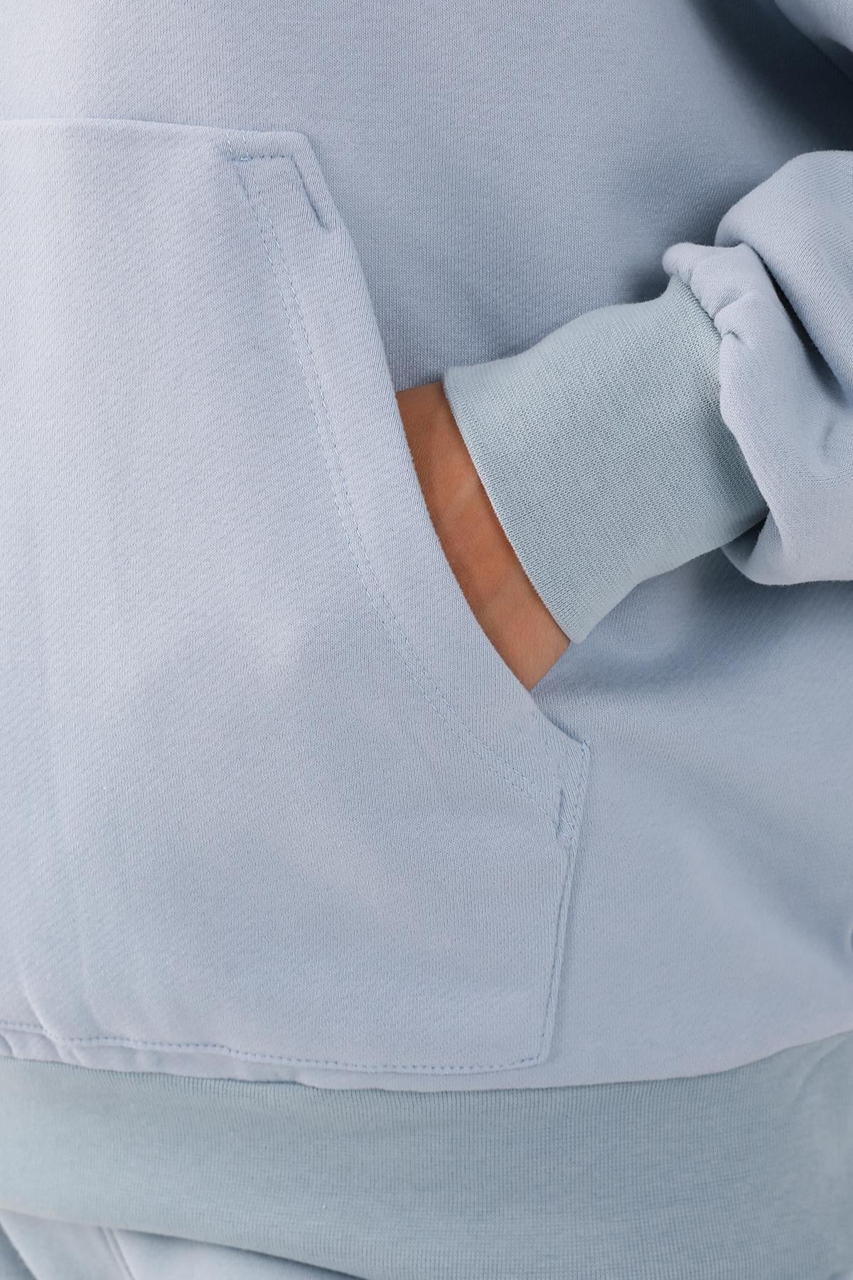 Maraton Oversize Kadın Kapüşonlu Sisli Mavi Sweatshirt - 8