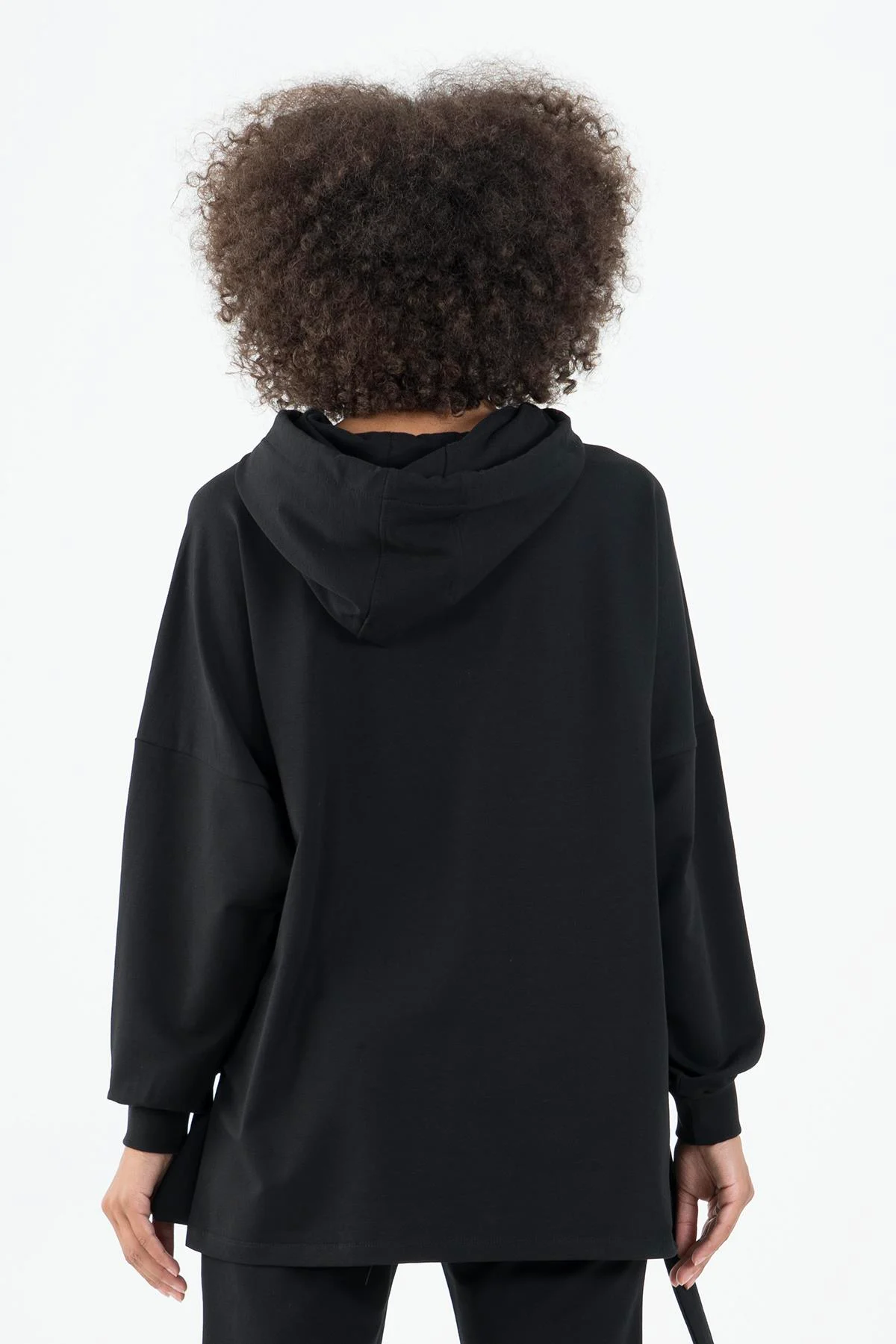 Maraton Oversize Kadın Kapüşonlu Siyah- Sweatshirt - 3