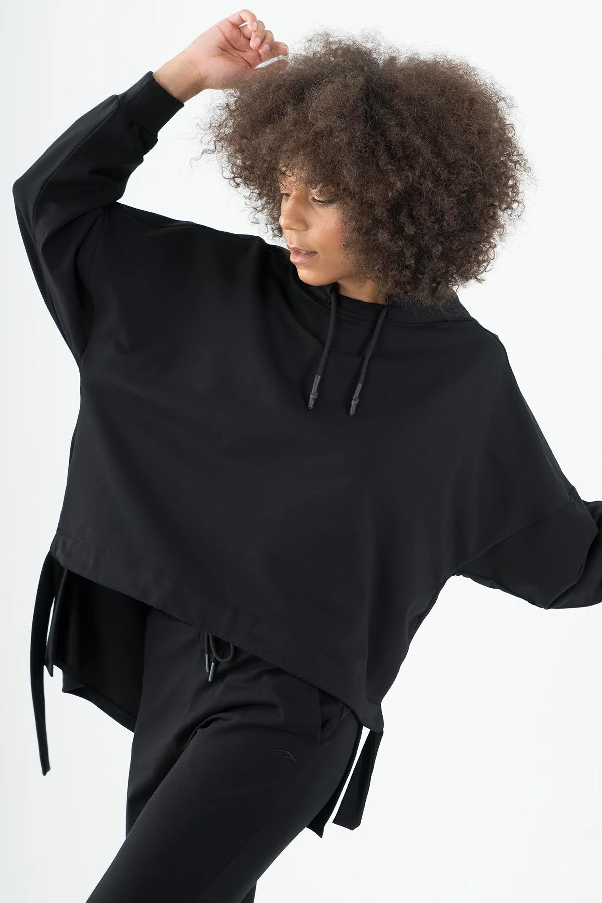 Maraton Oversize Kadın Kapüşonlu Siyah- Sweatshirt - 4