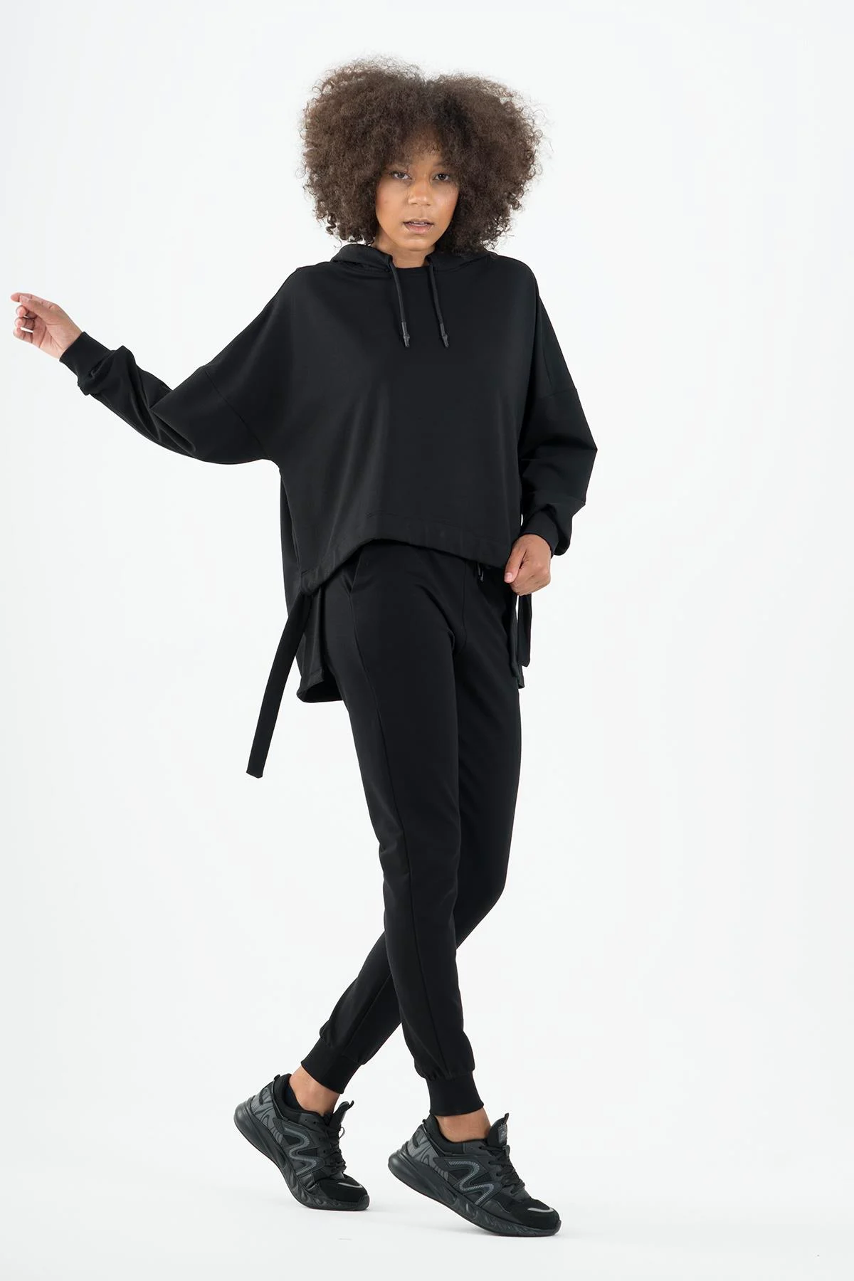 Maraton Oversize Kadın Kapüşonlu Siyah- Sweatshirt - 6