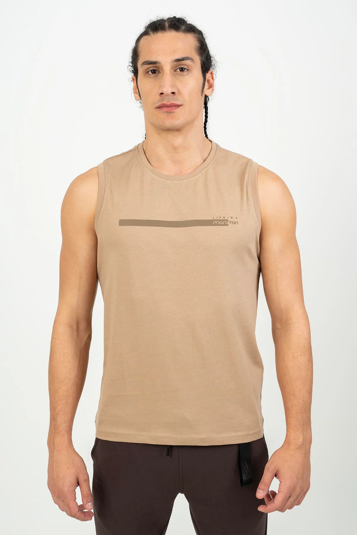 Maraton Regular Erkek Bisiklet Yaka Açık Vizon Atlet