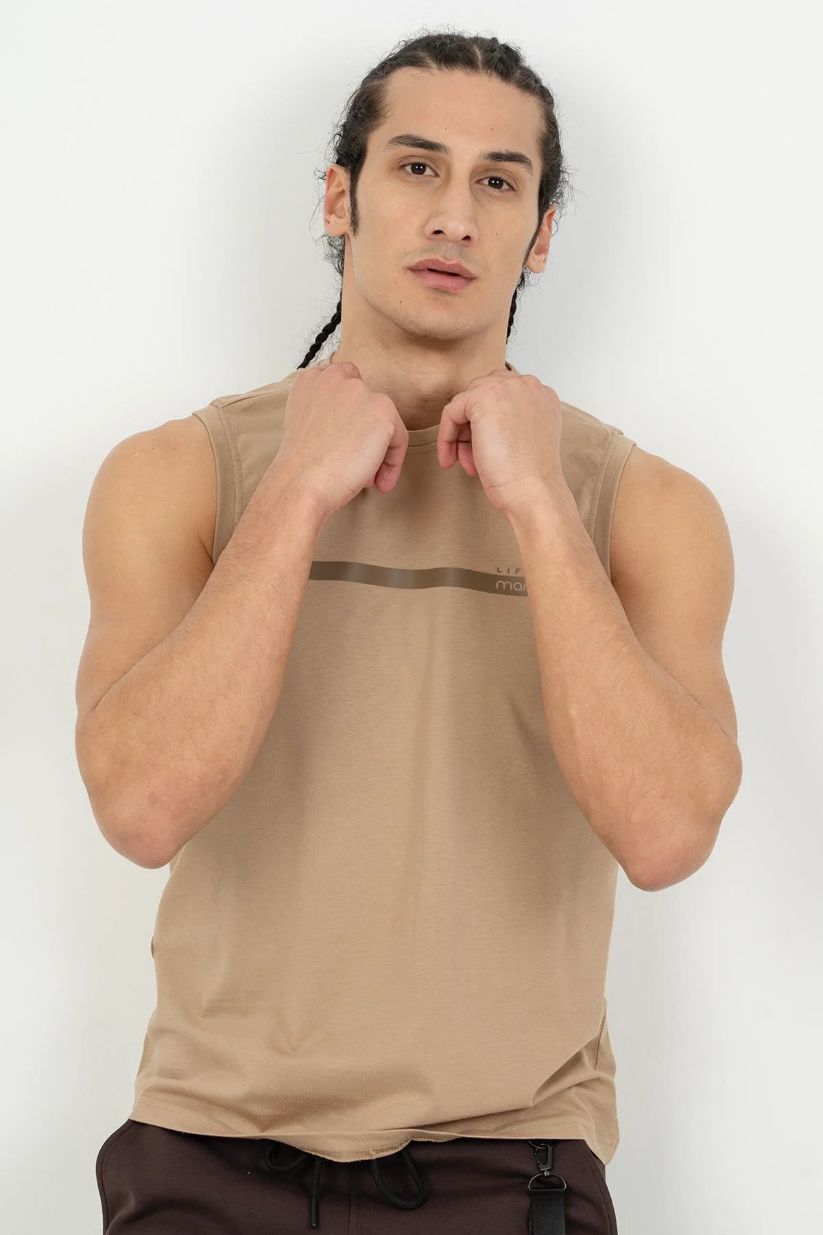 Maraton Regular Erkek Bisiklet Yaka Açık Vizon Atlet - 4