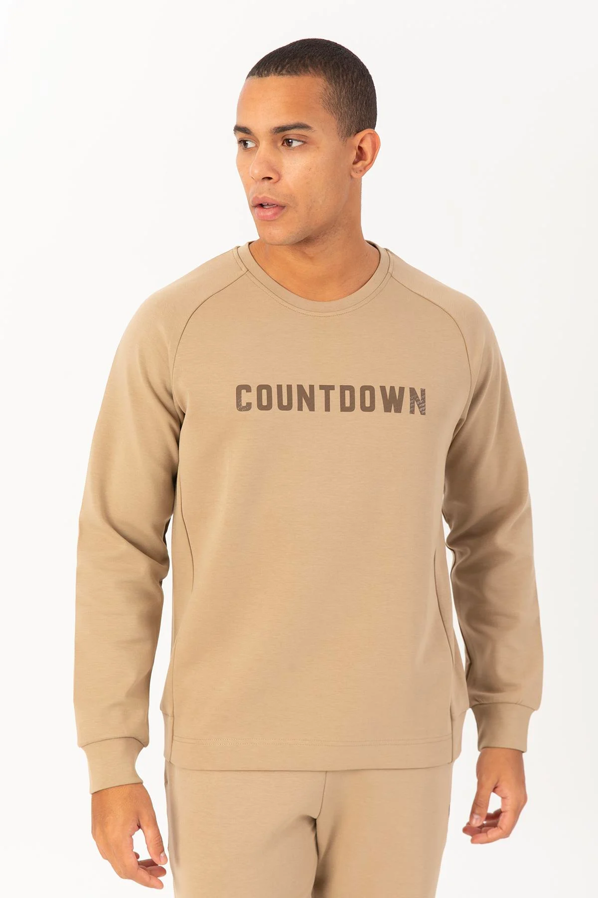 Maraton Regular Erkek Bisiklet Yaka Açık Vizon Sweatshirt