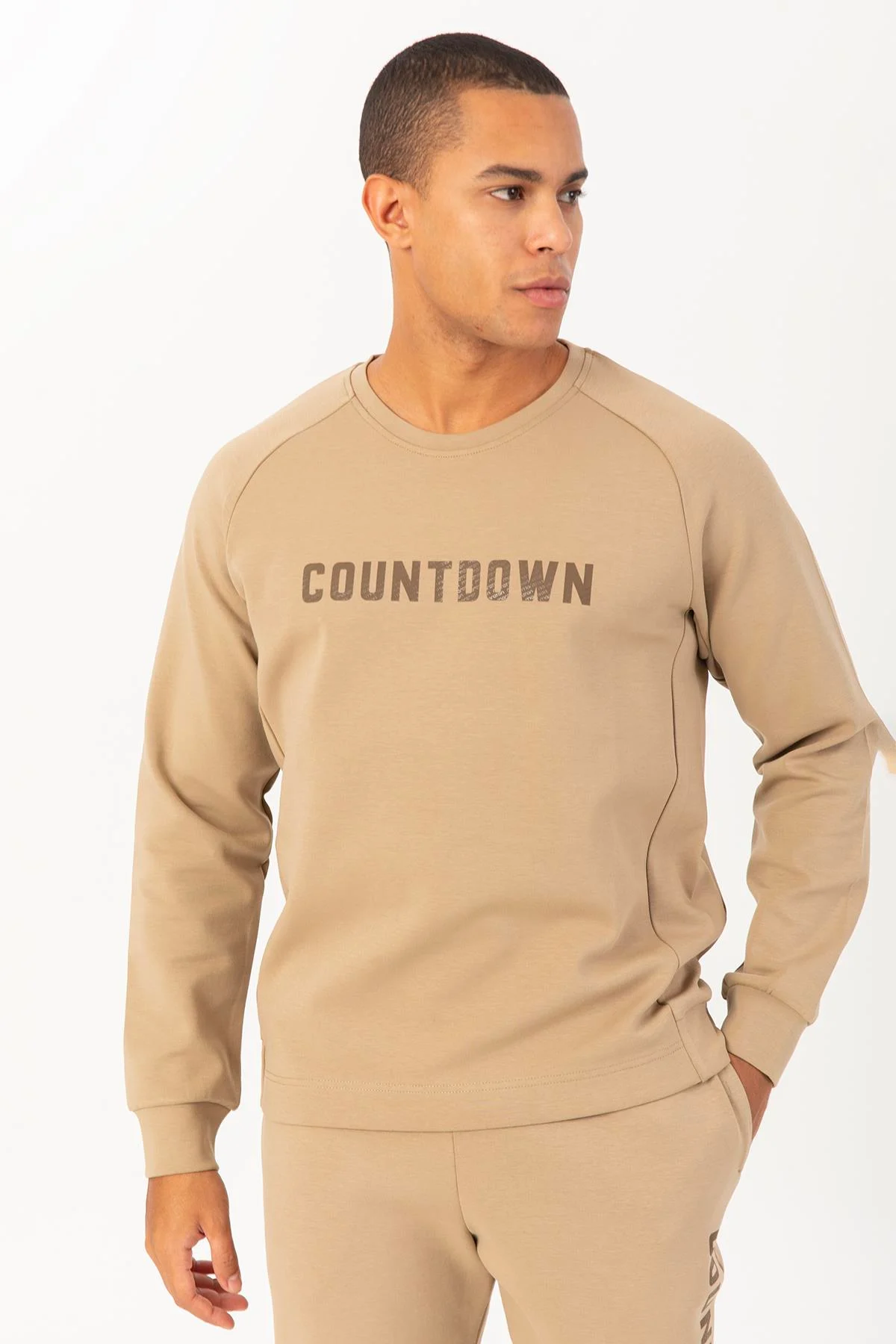 Maraton Regular Erkek Bisiklet Yaka Açık Vizon Sweatshirt - 4