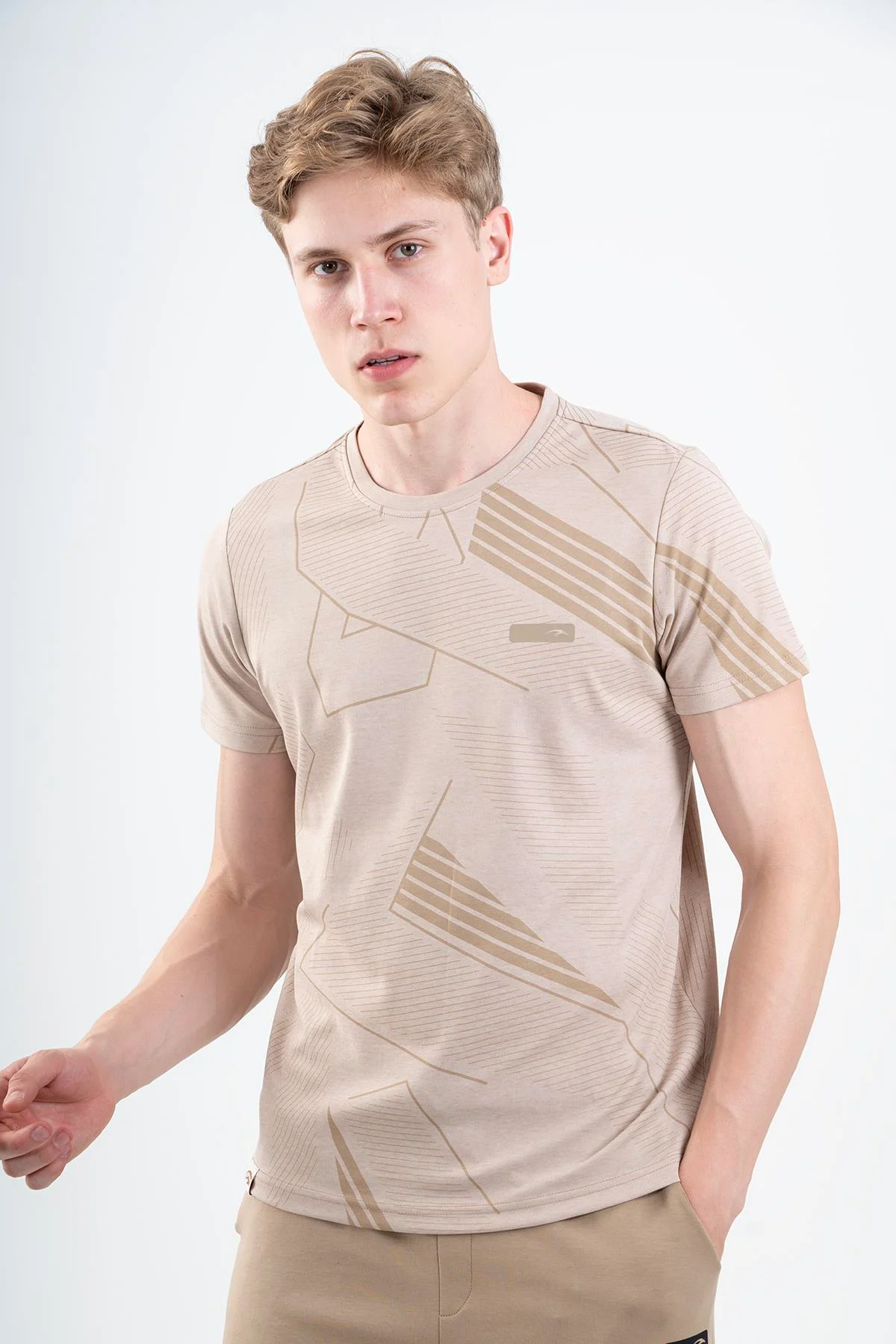 Maraton Regular Erkek Bisiklet Yaka Açık Vizon T-shirt