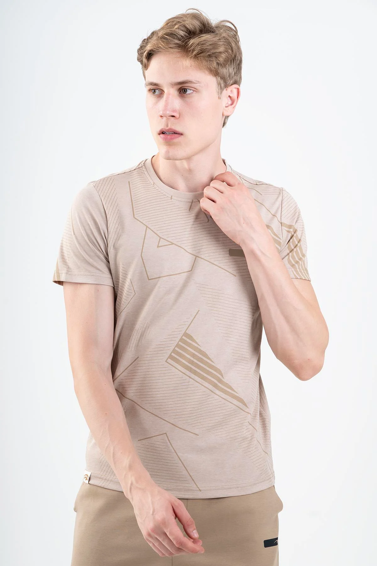 Maraton Regular Erkek Bisiklet Yaka Açık Vizon T-shirt - 4