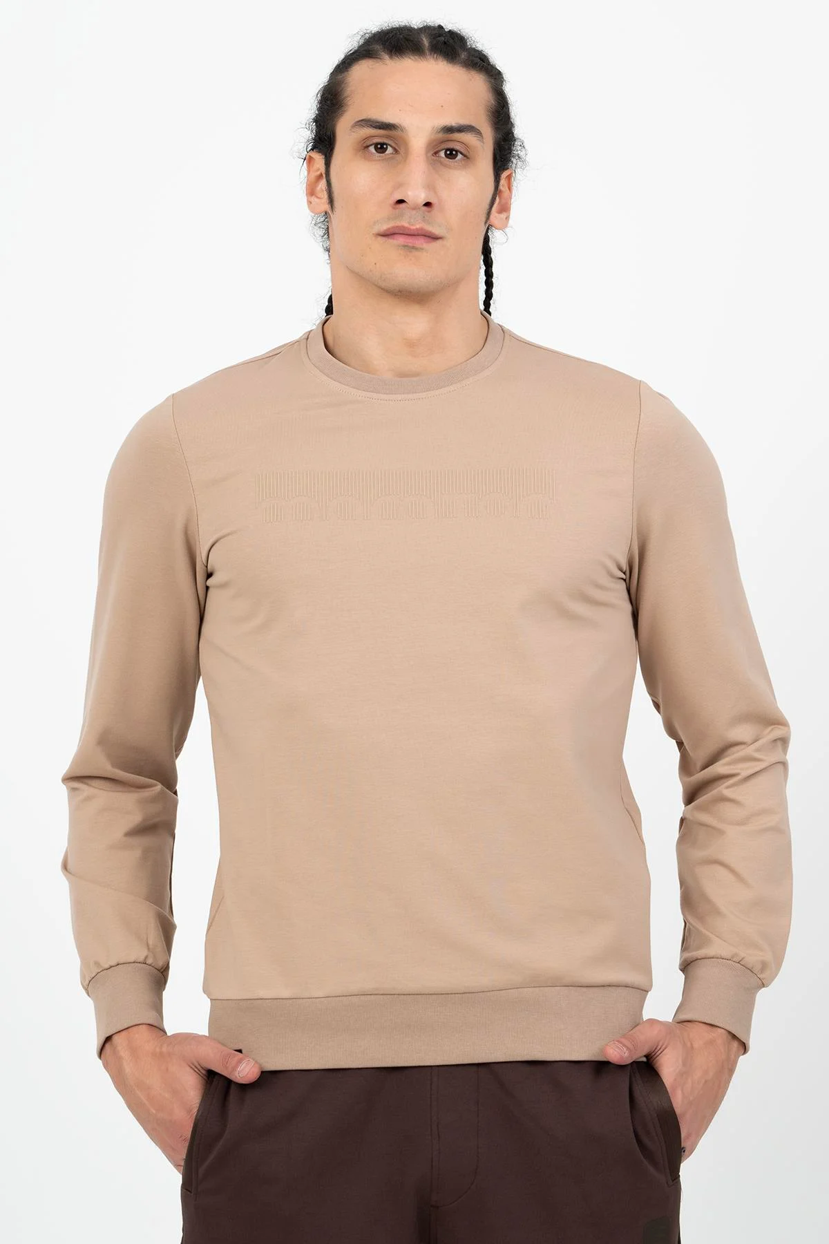 Maraton Regular Erkek Bisiklet Yaka BEJ Sweatshirt