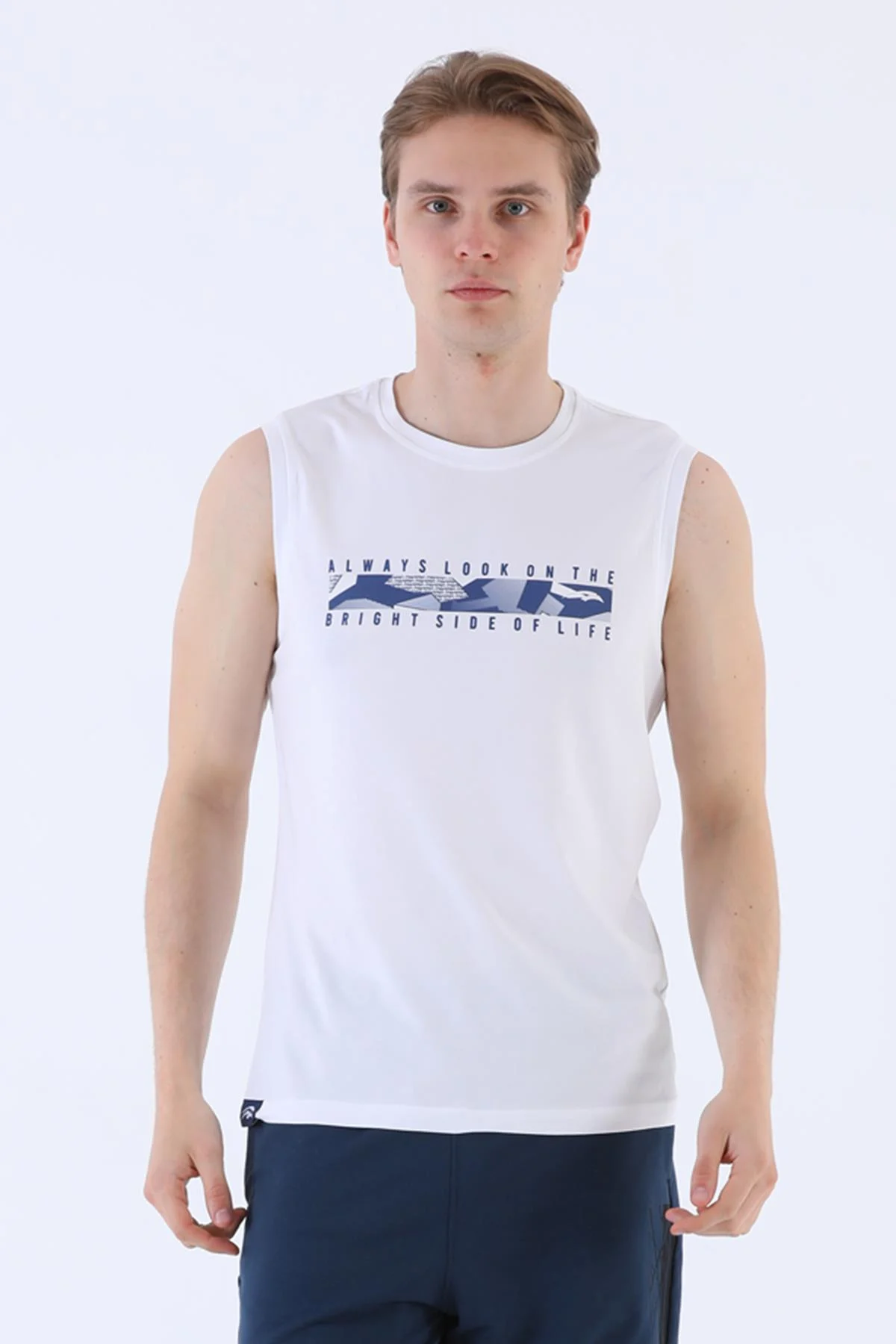 Maraton Regular Erkek Bisiklet Yaka Beyaz Atlet