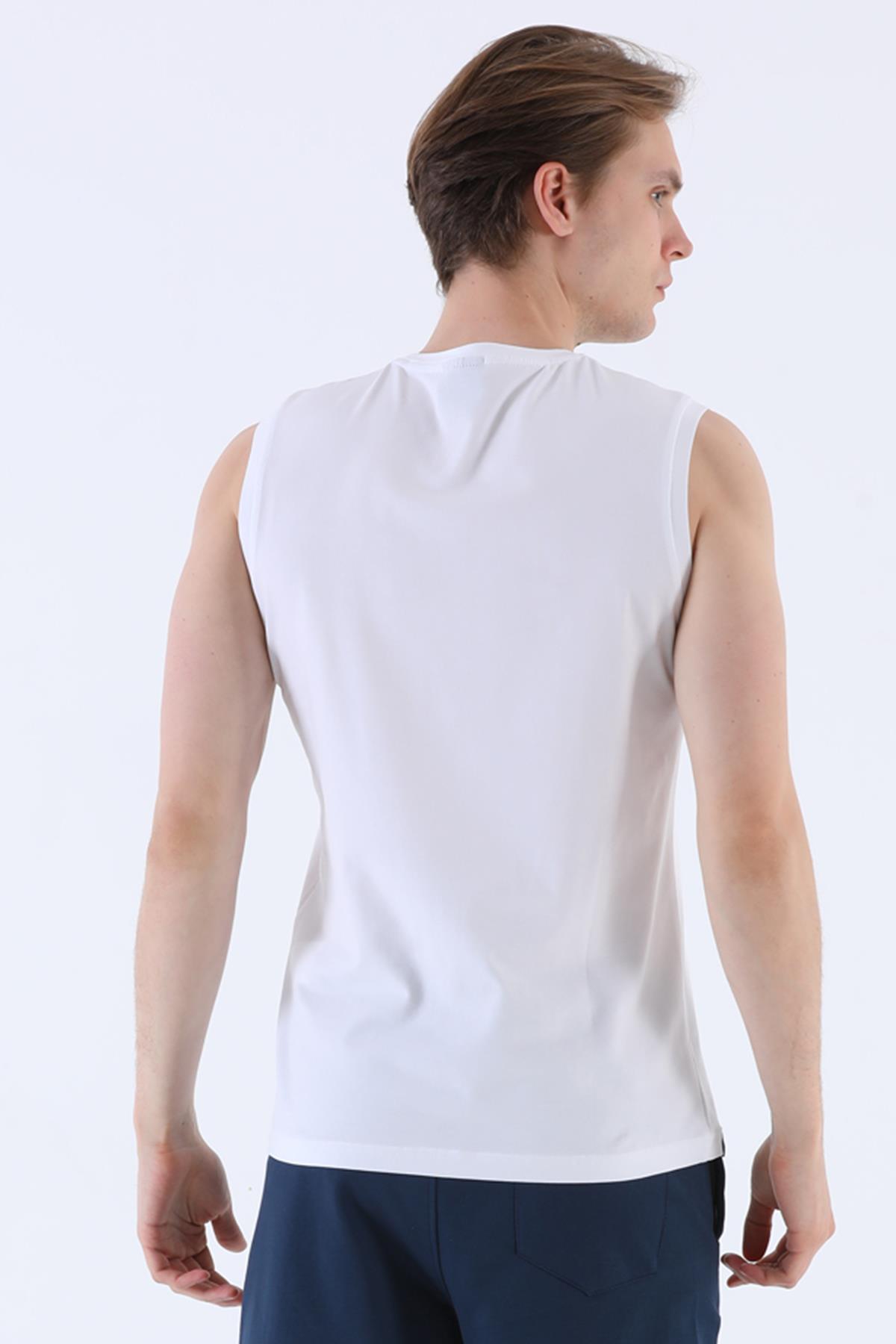 Maraton Regular Erkek Bisiklet Yaka Beyaz Atlet - 3