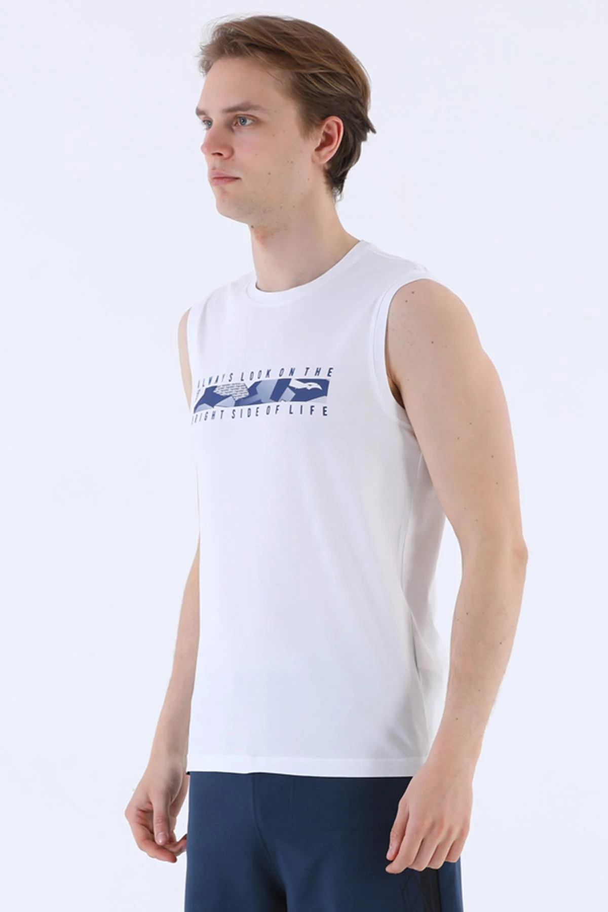 Maraton Regular Erkek Bisiklet Yaka Beyaz Atlet - 5